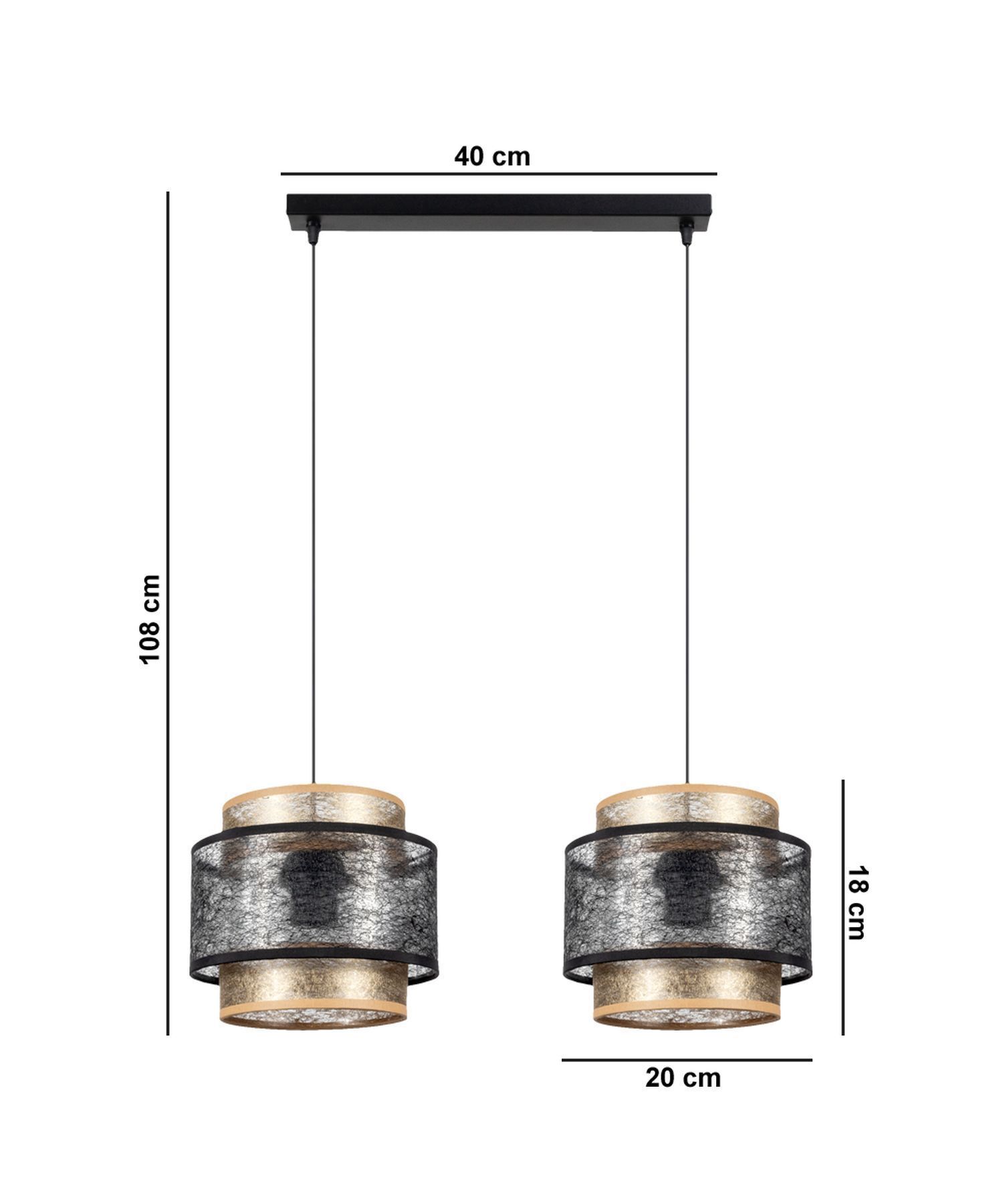 Pendelleuchte Schwarz Gold 2-flammig E27 Stoff blendarm Leuchte