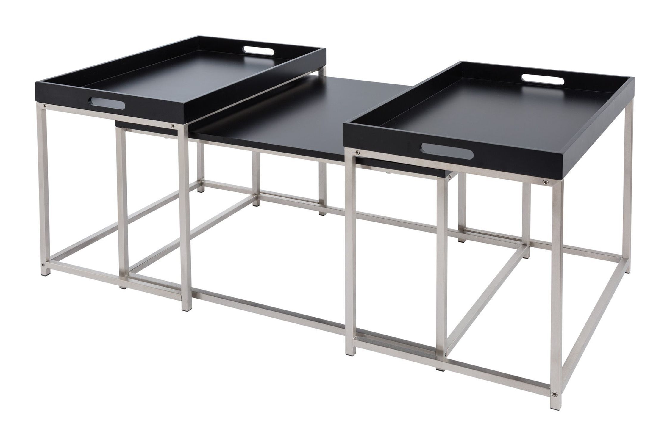 Couchtisch 3er Set MDF Metall in Schwarz mit Tabletts Moebel, Tabelle, Tablett