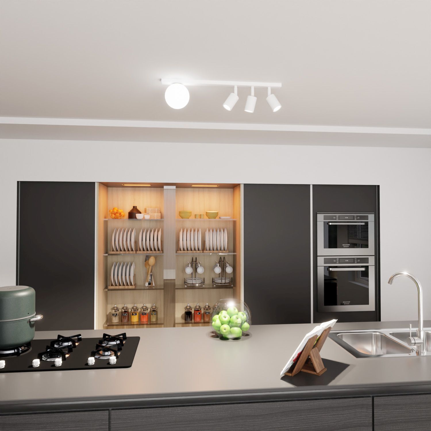 Deckenspot Glas Metall 70 cm lang Weiß 3x GU10 + E14
