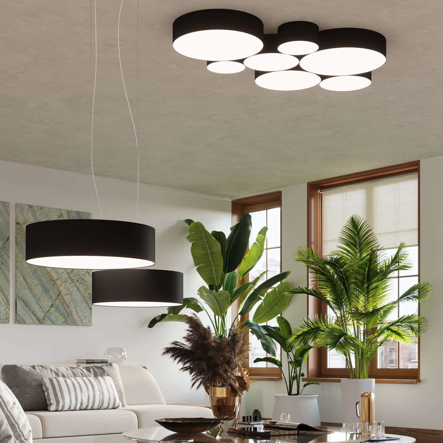 Deckenlampe rund flach Ø 55 cm blendarm 4x E27 Schwarz