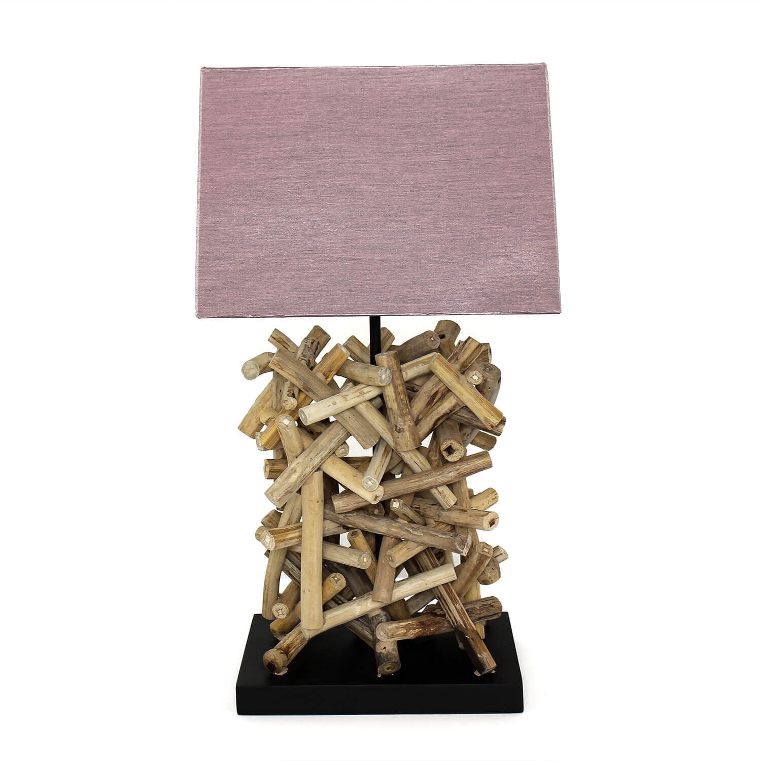 Design Tischleuchte Treibholz Stoff dekorativ Wohnzimmer Lampe, Holz, Tischlampe