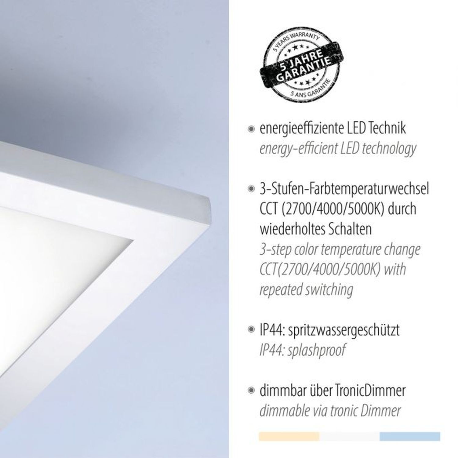 Blendarme LED Deckenlampe in Chrom 120 cm IP44 dimmbar
