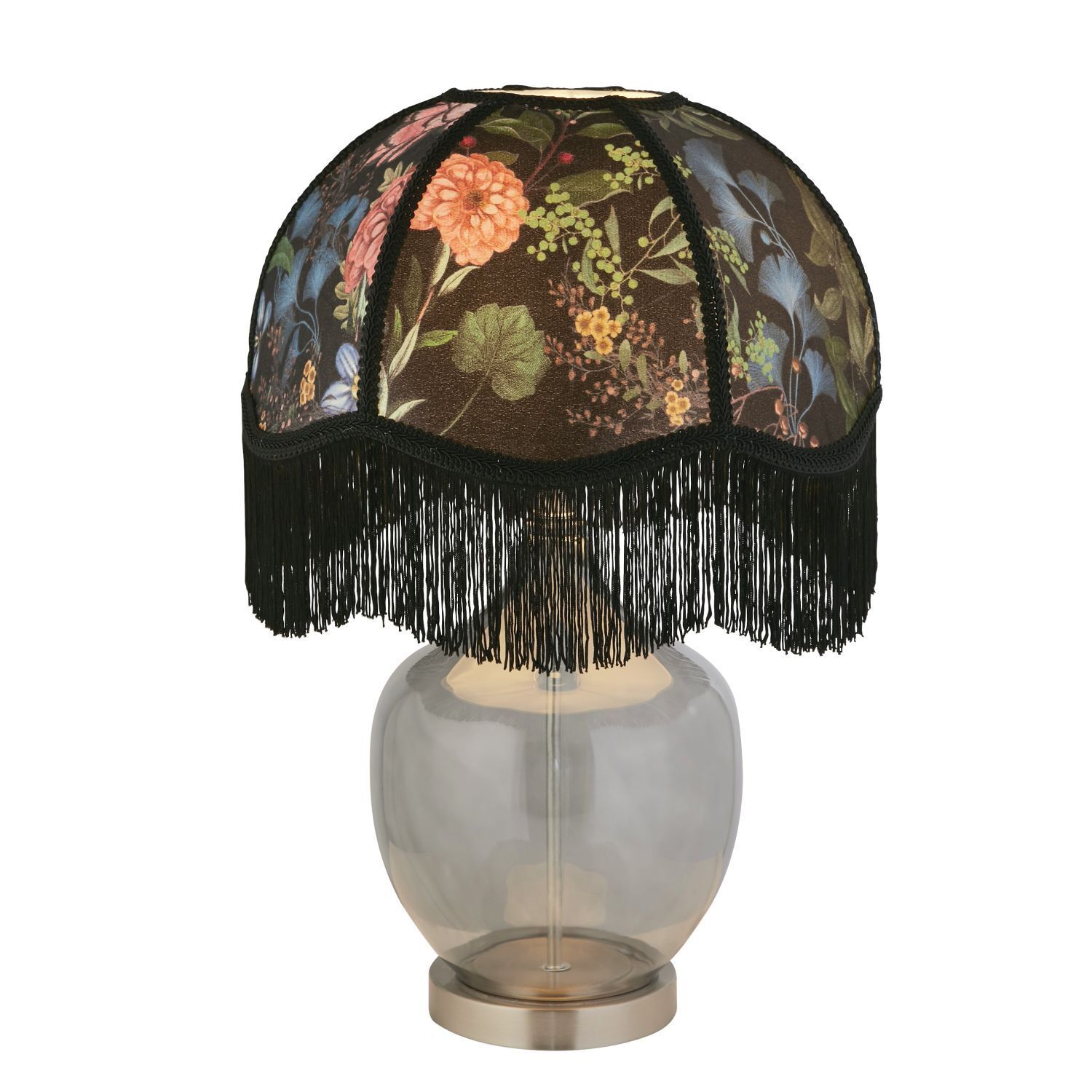 Nachttischlampe Grau Bunt E27 55 cm D: 38 cm Stoff Rauchglas