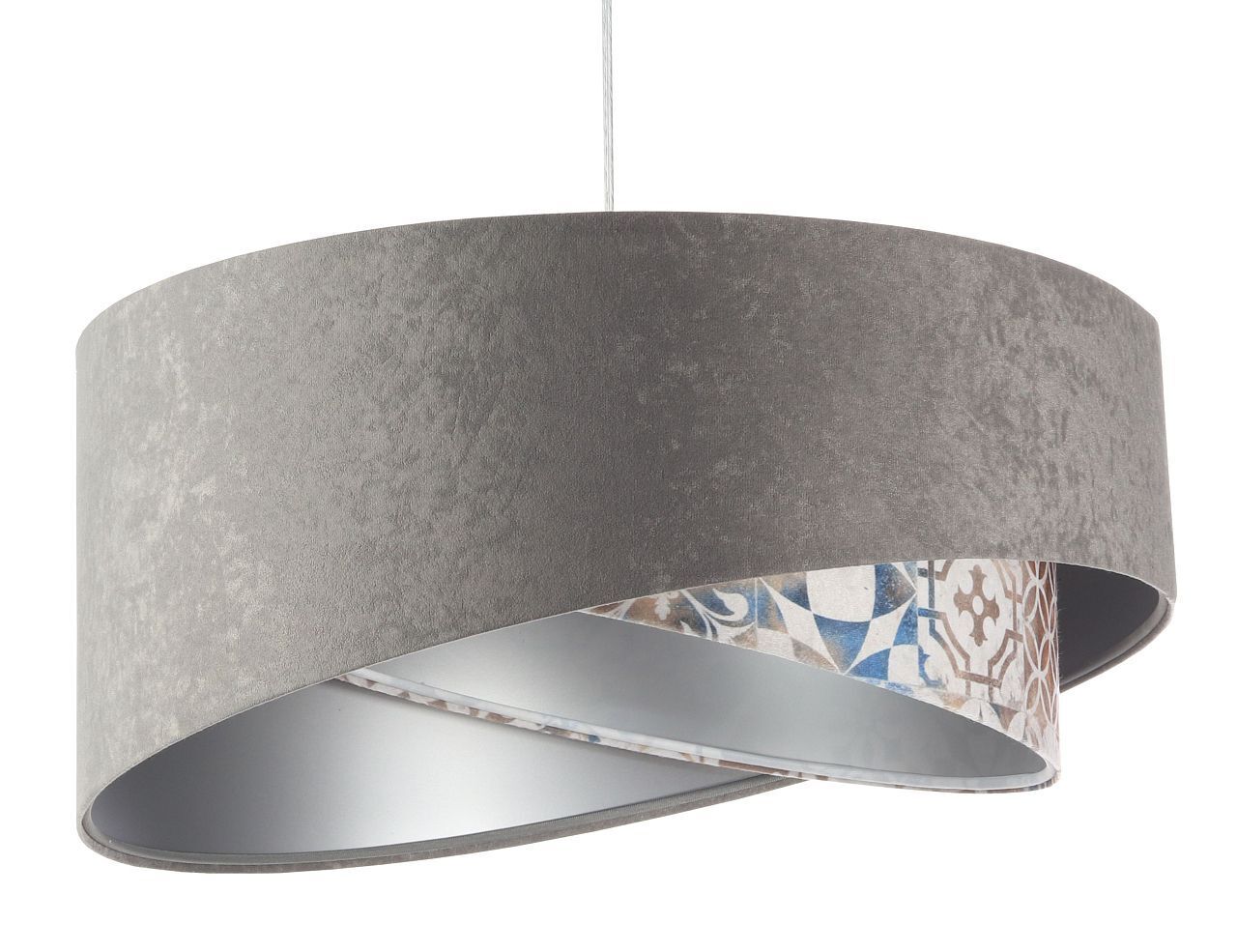 Pendelleuchte Stoffschirm Ø 50 cm Grau Beige Silber E27