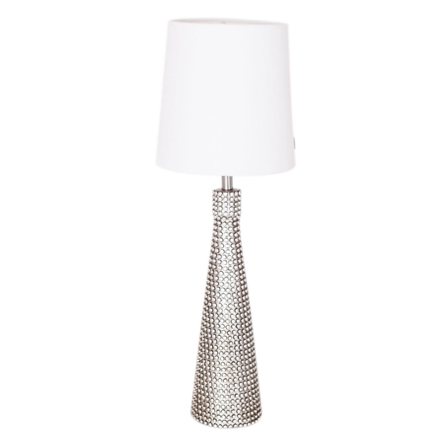 Tischlampe Metall Stoff 54 cm hoch Modern E27 in Silber Weiß Lampe, Tischlampe, Lampenschirm