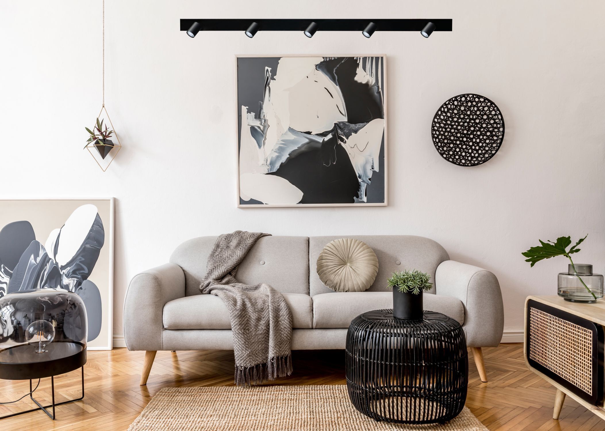 Deckenstrahler Wohnzimmer Schwarz Metall 160 cm lang