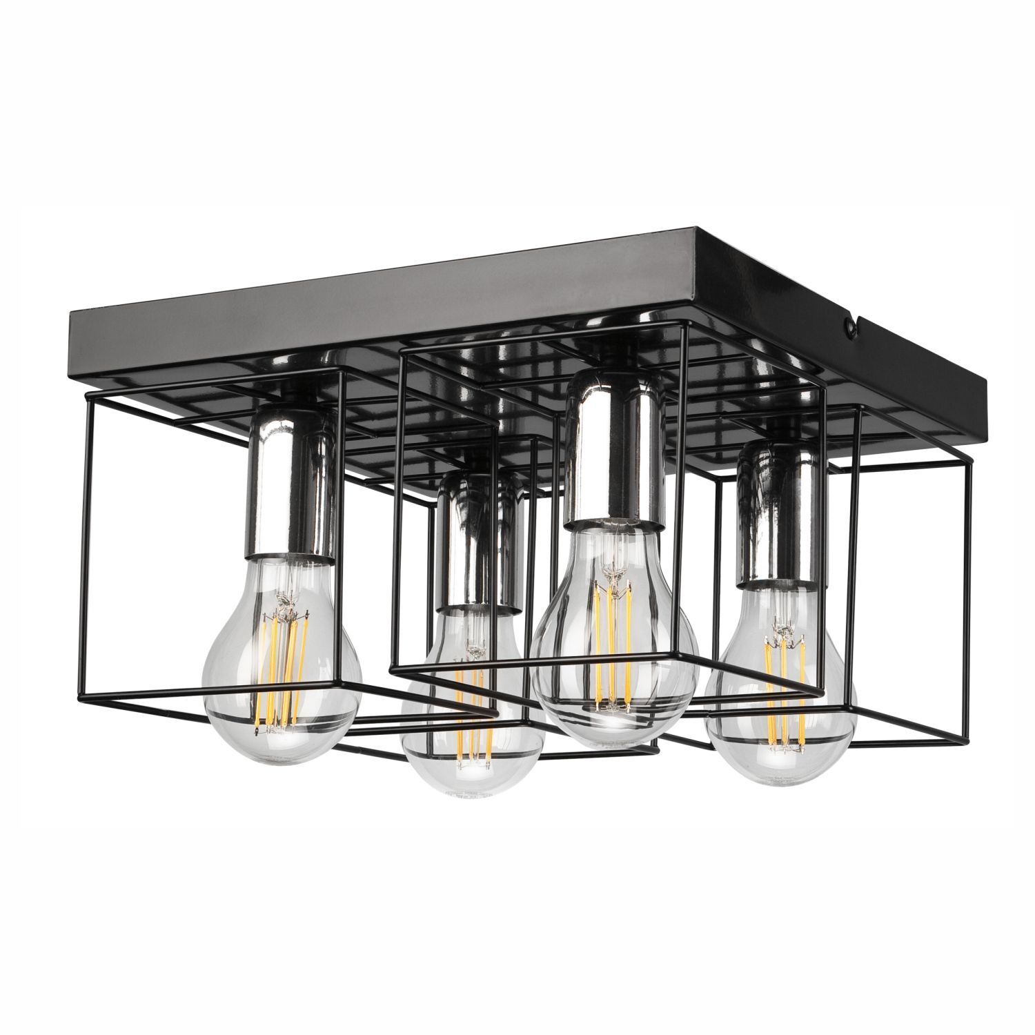 Deckenleuchte Metall Schwarz Chrom B: 30 cm eckig 4-flammig