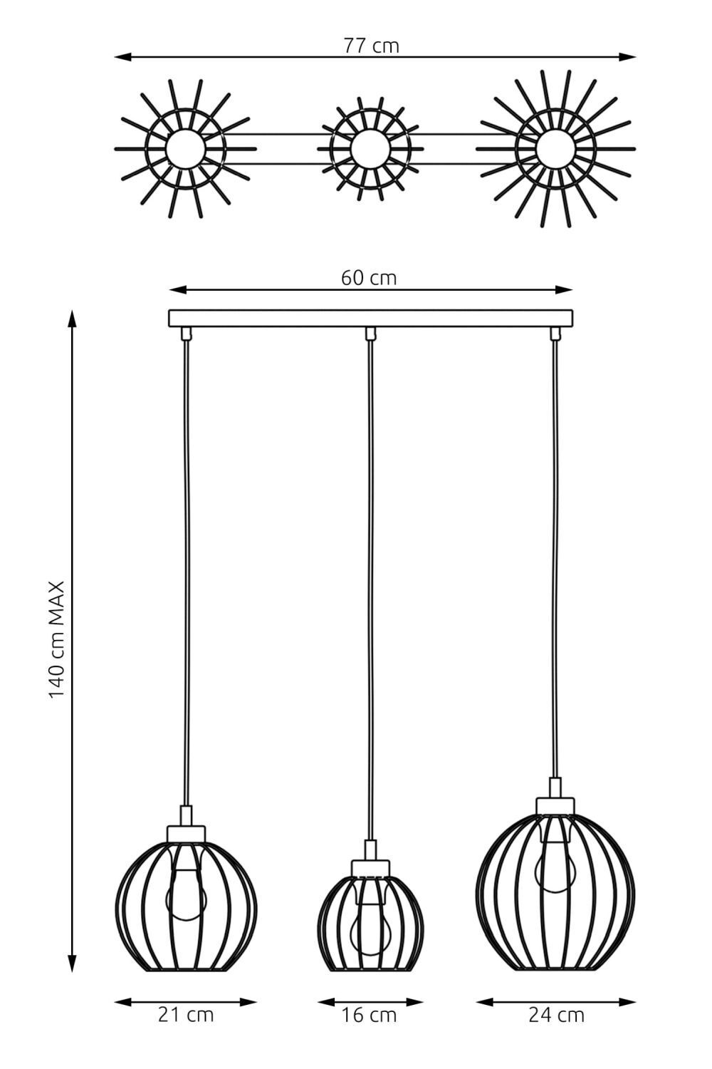Lange Pendelleuchte Draht E27 L:77 cm Metall Schwarz
