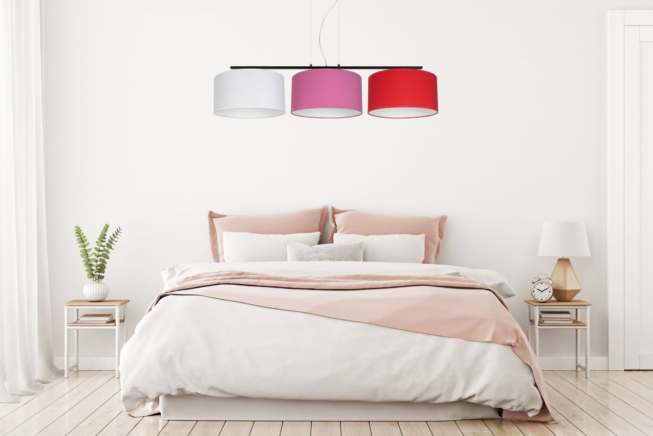 Gemütliche Hängelampe Stoff Weiß Rosa Rot E27 L:100 cm Lampe, Dekoration für Zuhause, Mobiliar, Drinnen, Innenarchitektur