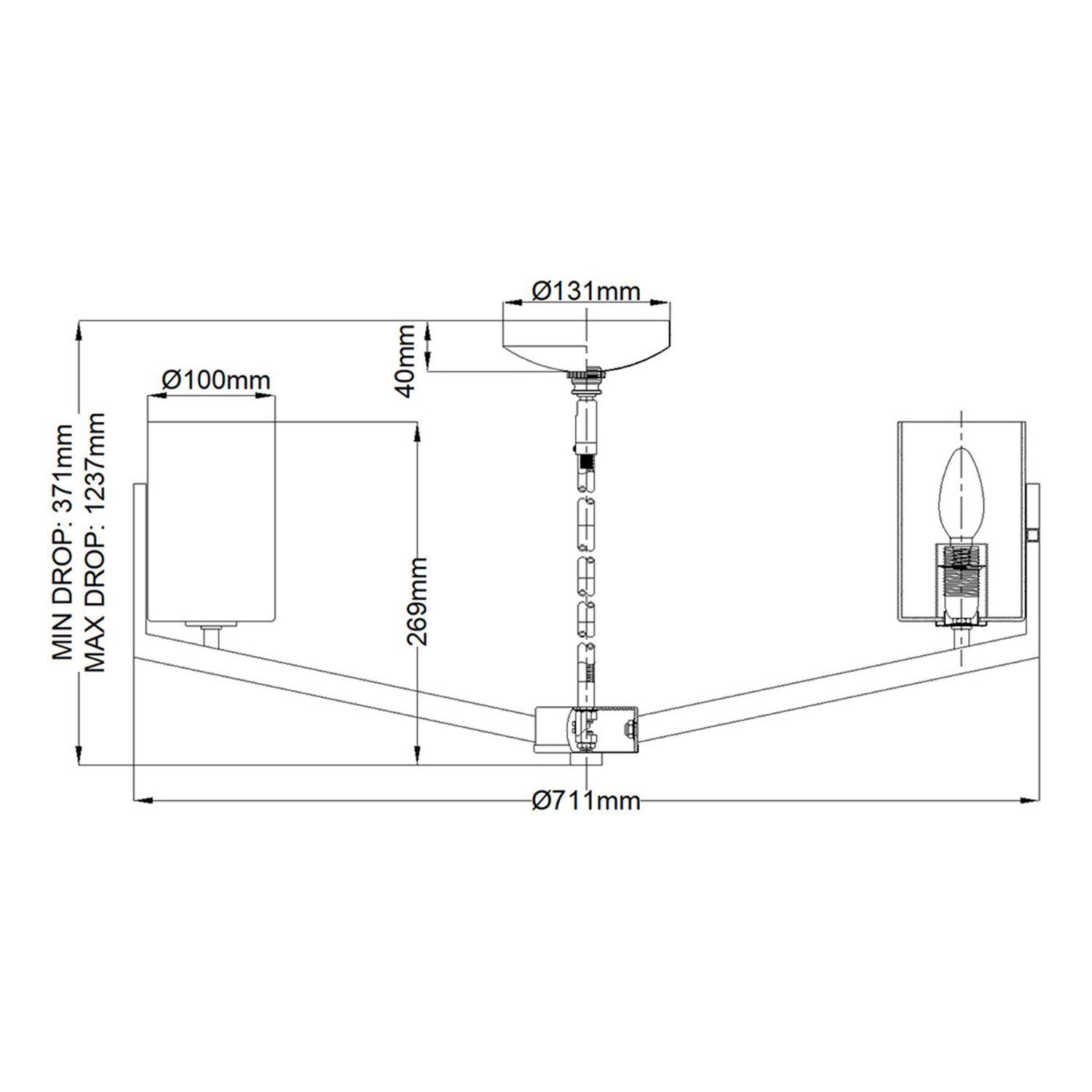 Kronleuchter mit Schirm Ø 71,1 cm höhenverstellbar Metall Glas