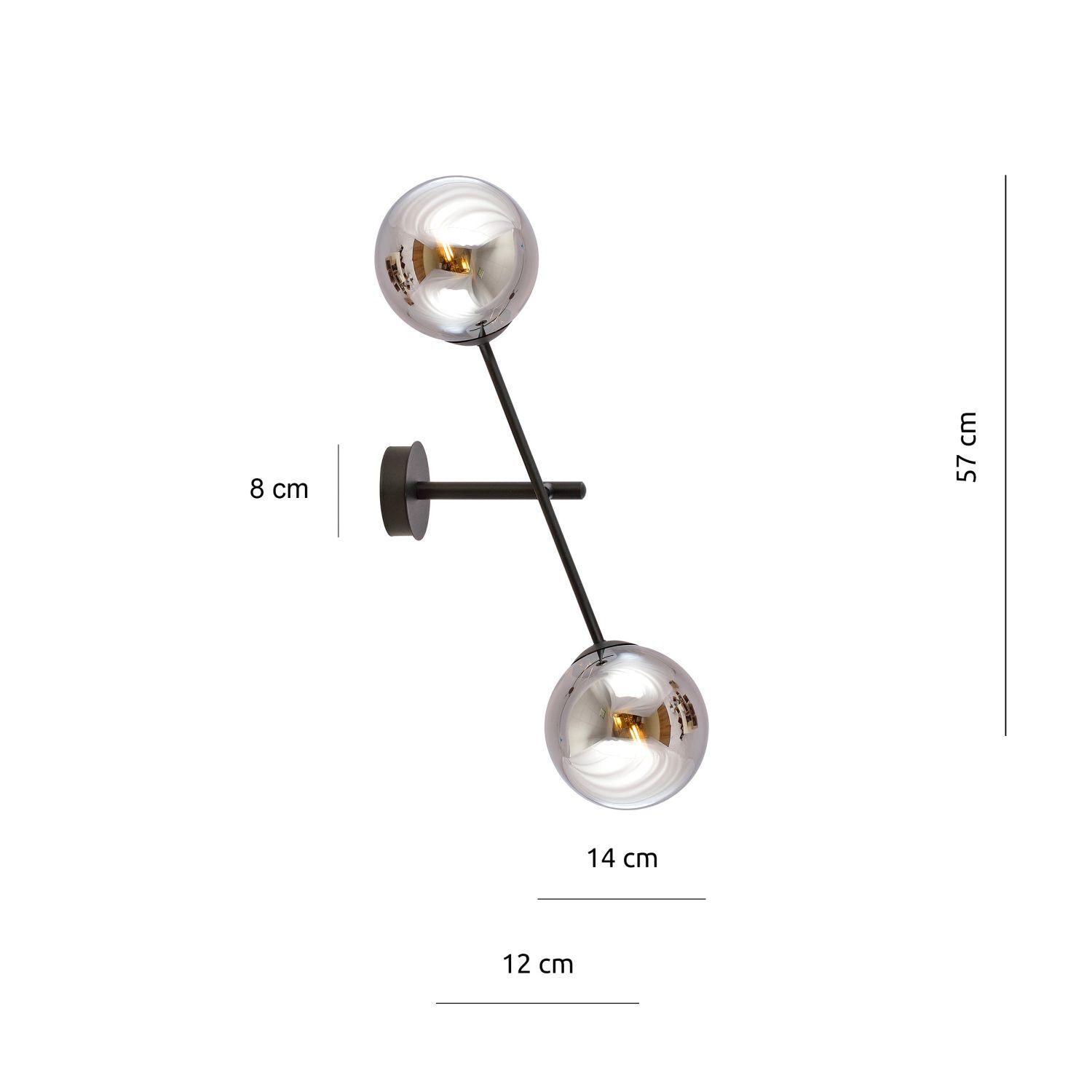 Wandlampe Rauchglas Metall H: 57 cm drehbar E14 2-flammig