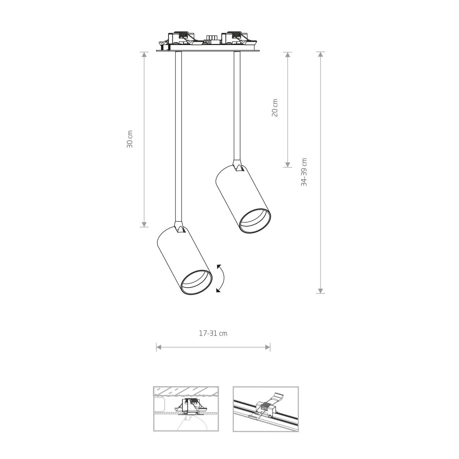 Deckenspot schwenkbar Einbau B: 17 cm 2-flammig GU10