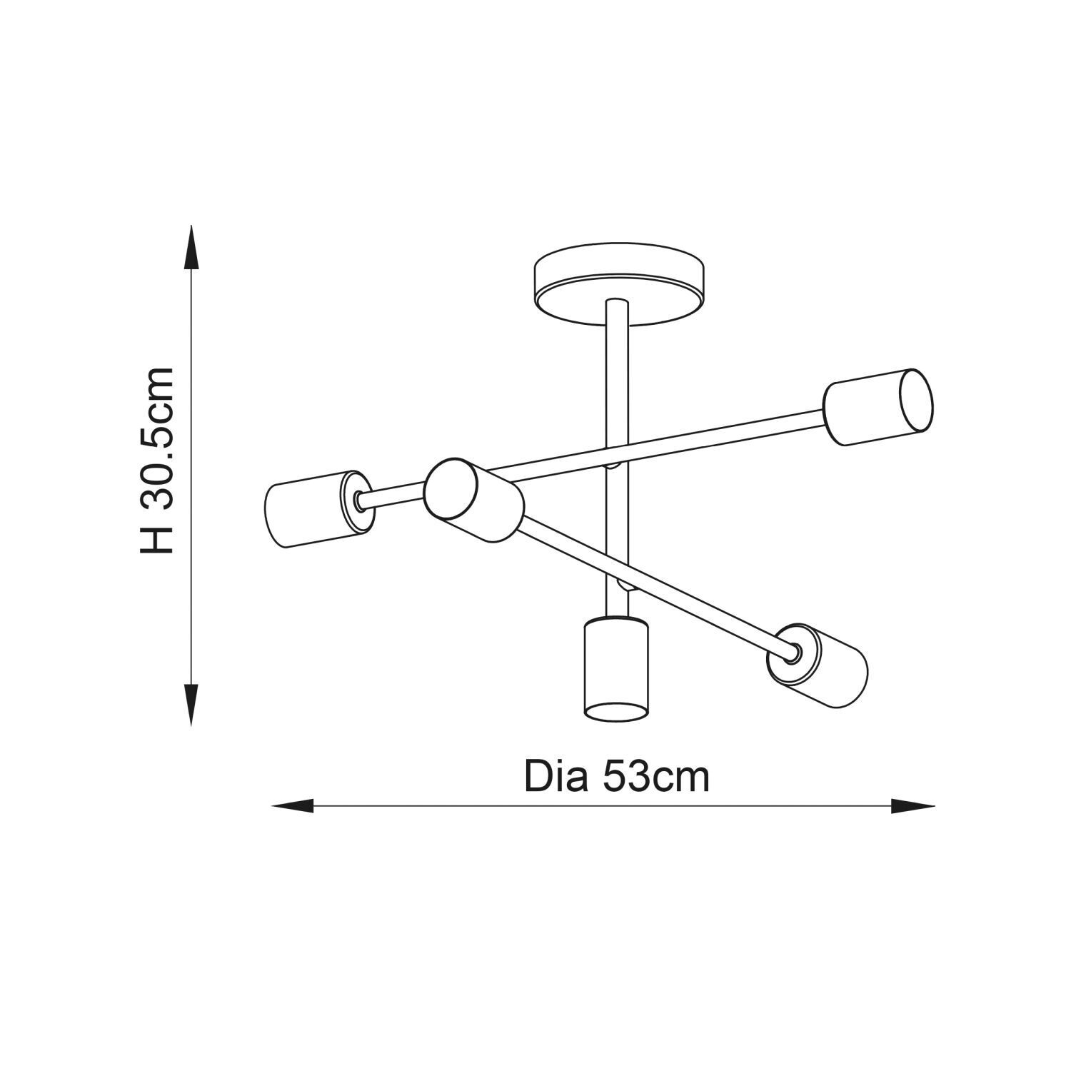 Deckenlampe Schwarz Metall 53 cm breit Retro für 5x E27