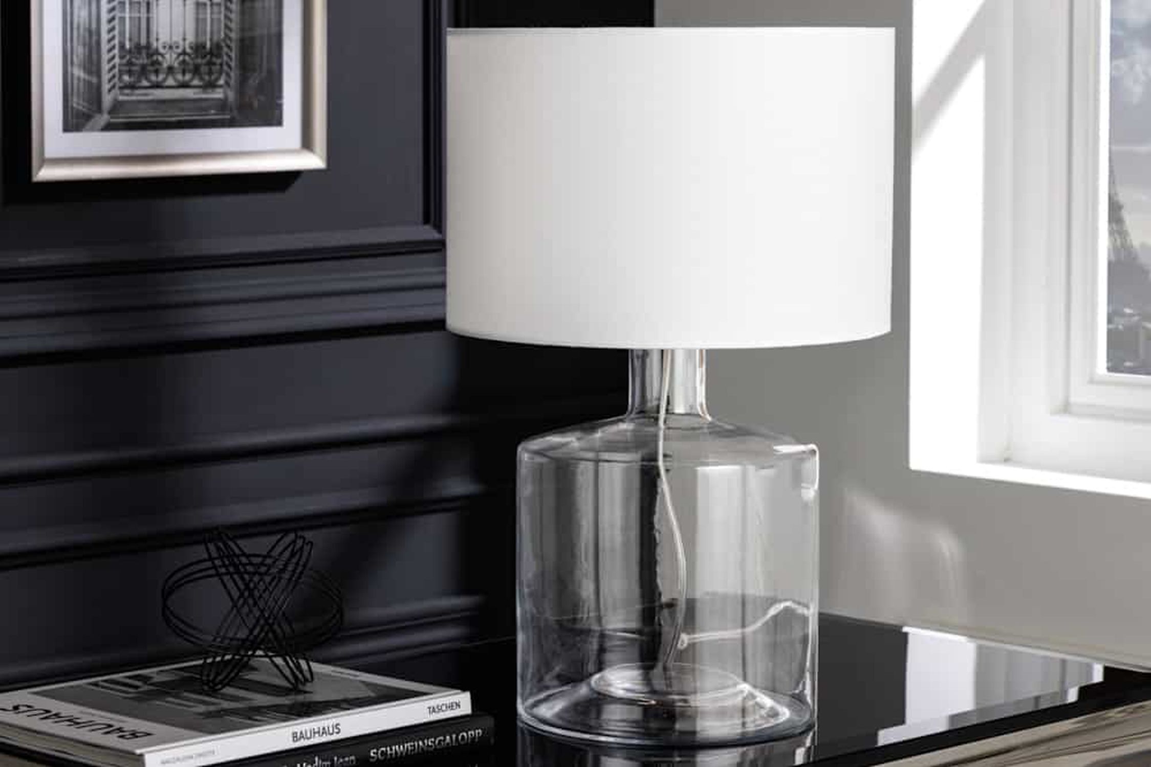 Elegante Tischleuchte AQUAMENTI Weiß Glas Stoff Lampe, Tischlampe