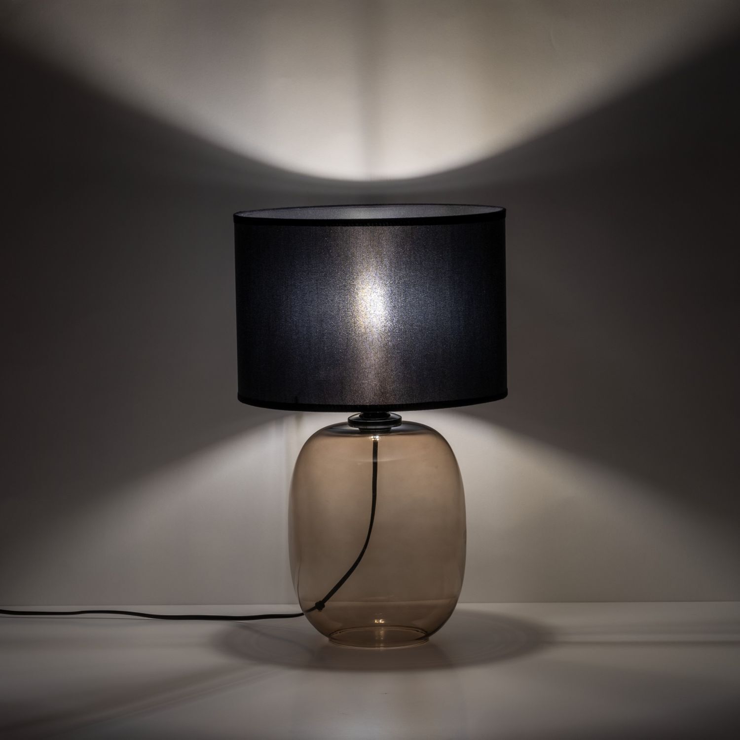 Tischlampe Rauchglas Stoff E27 48 cm Ø 30 cm KYLE