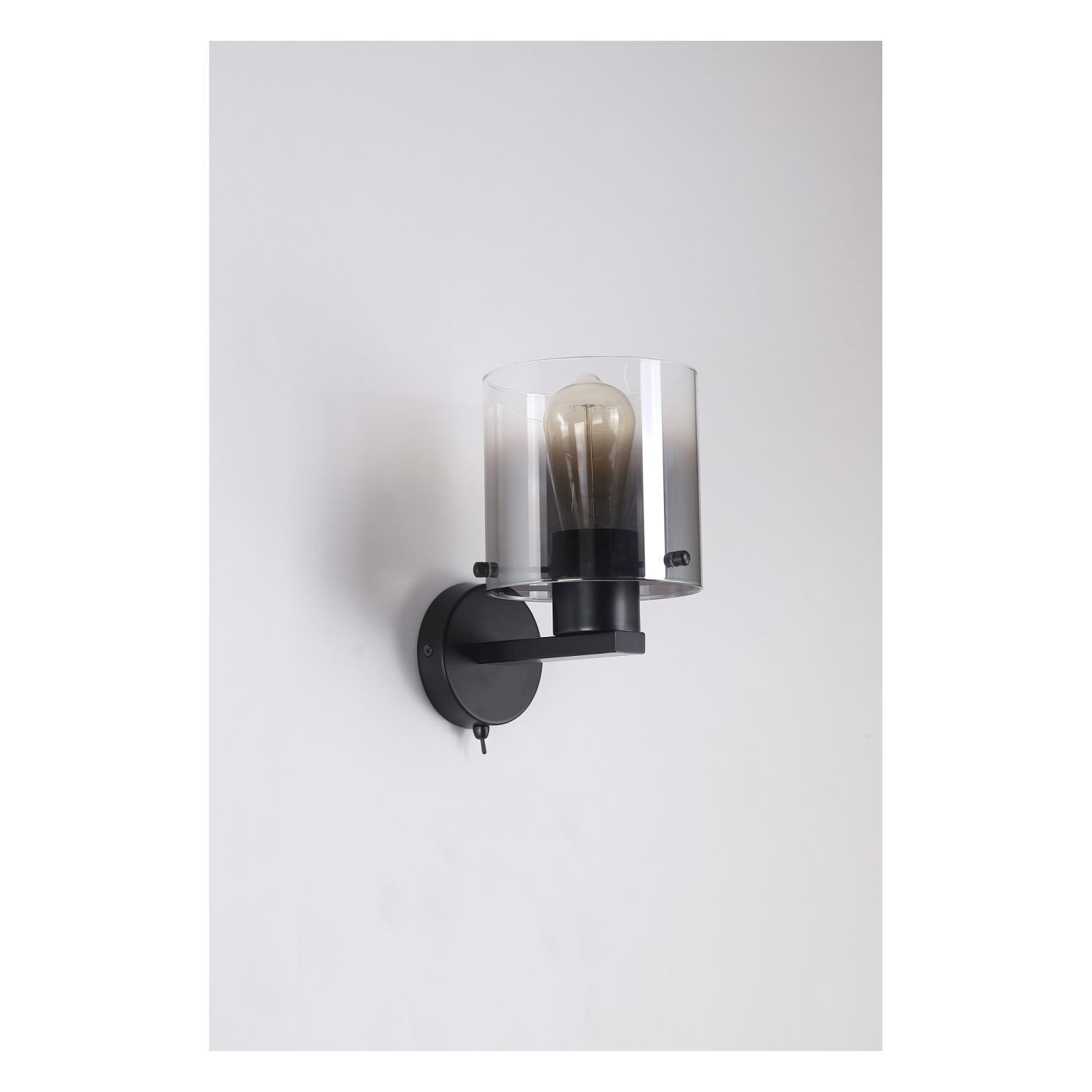 Wandlampe Metall Rauchglas E27 H:24 cm mit Schalter