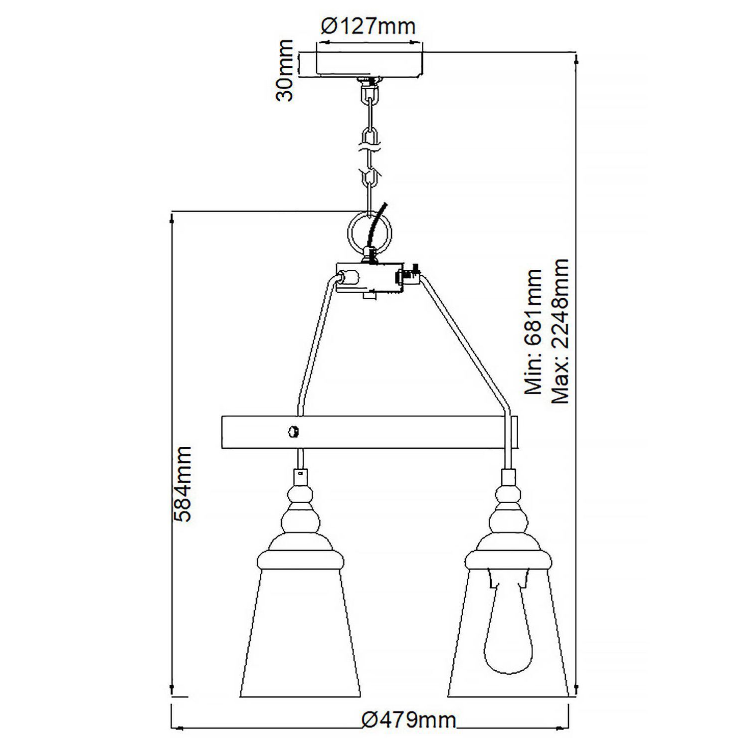 Runde Pendelleuchte Metall Glas Ø 47,9 cm Chrom 3-flammig E27 Stativ, Diagramm, Handlung
