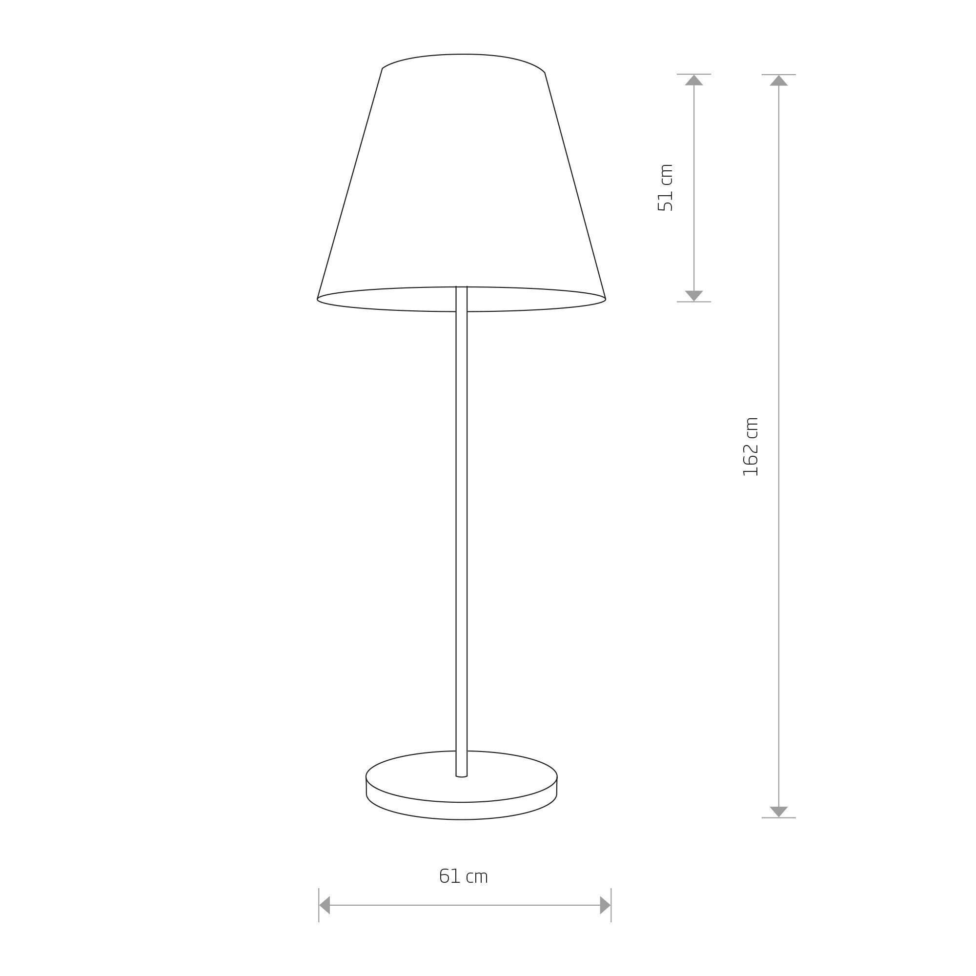 Stehlampe, Lampenfuß, Schirm, Stativ, Durchmesser 61 cm, Höhe 162 cm