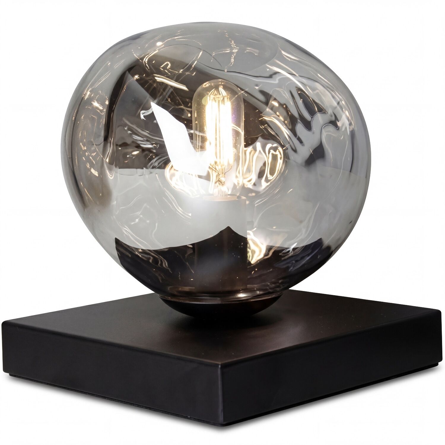 Kleine Tischlampe E14 Schwarz Silber 17,5cm dekorativ Tischlampe, Glasglobe, Glühbirne, Deko-Lampe, Kugellampe