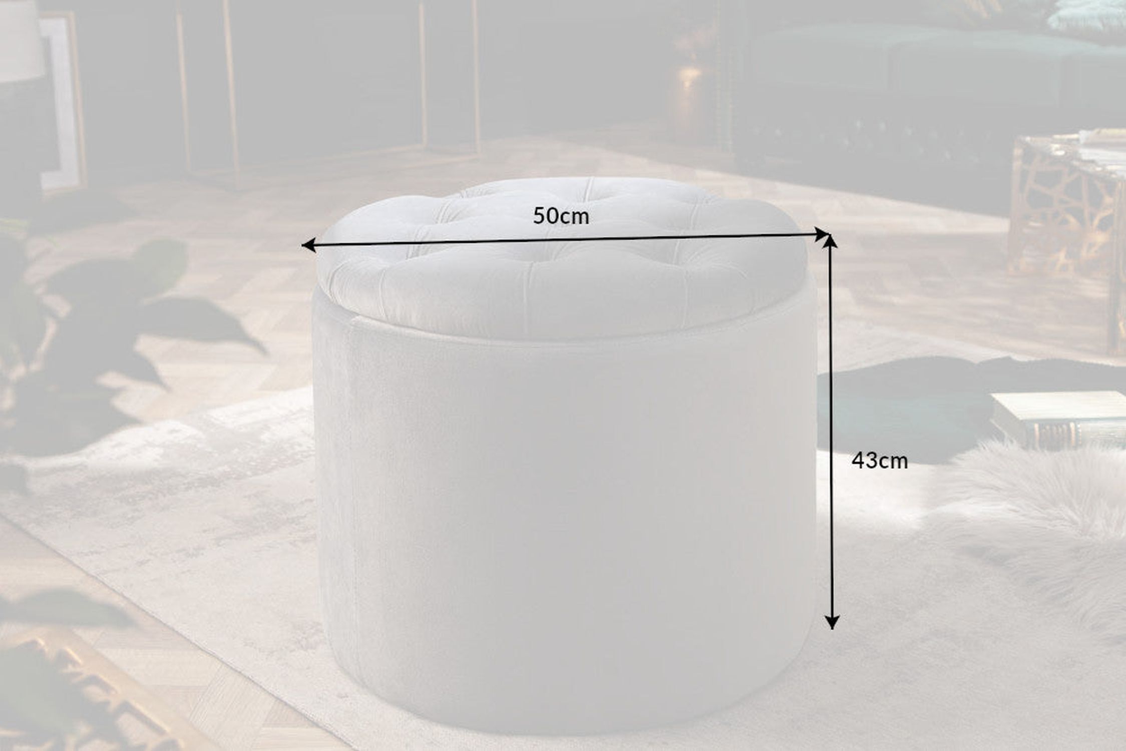 Grauer Sitzhocker mit Stauraum Samt Metall Ø 50 cm Moebel