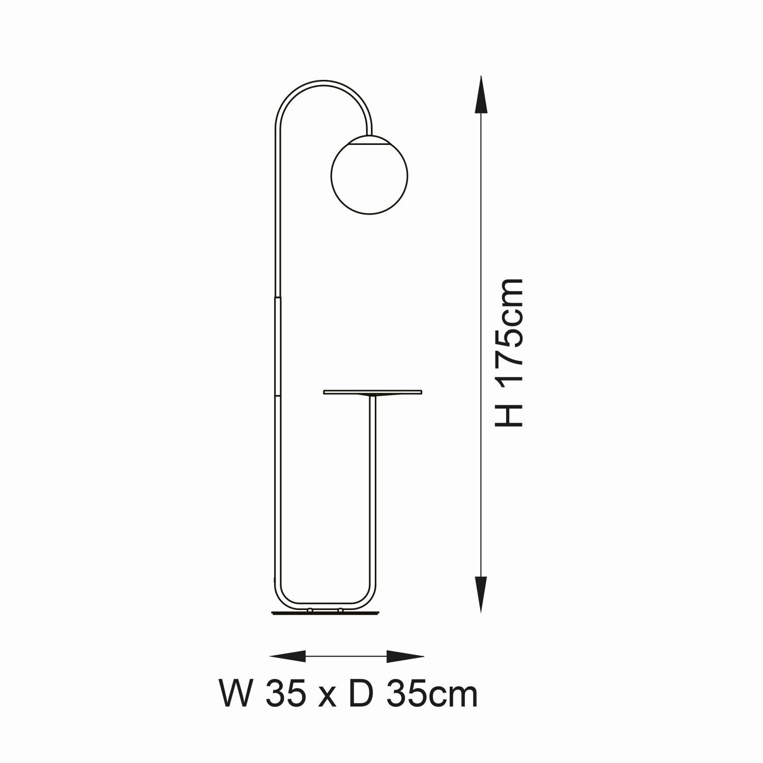 Stehlampe mit Ablage 175 cm hoch Metall Glas Schwarz Weiß E14