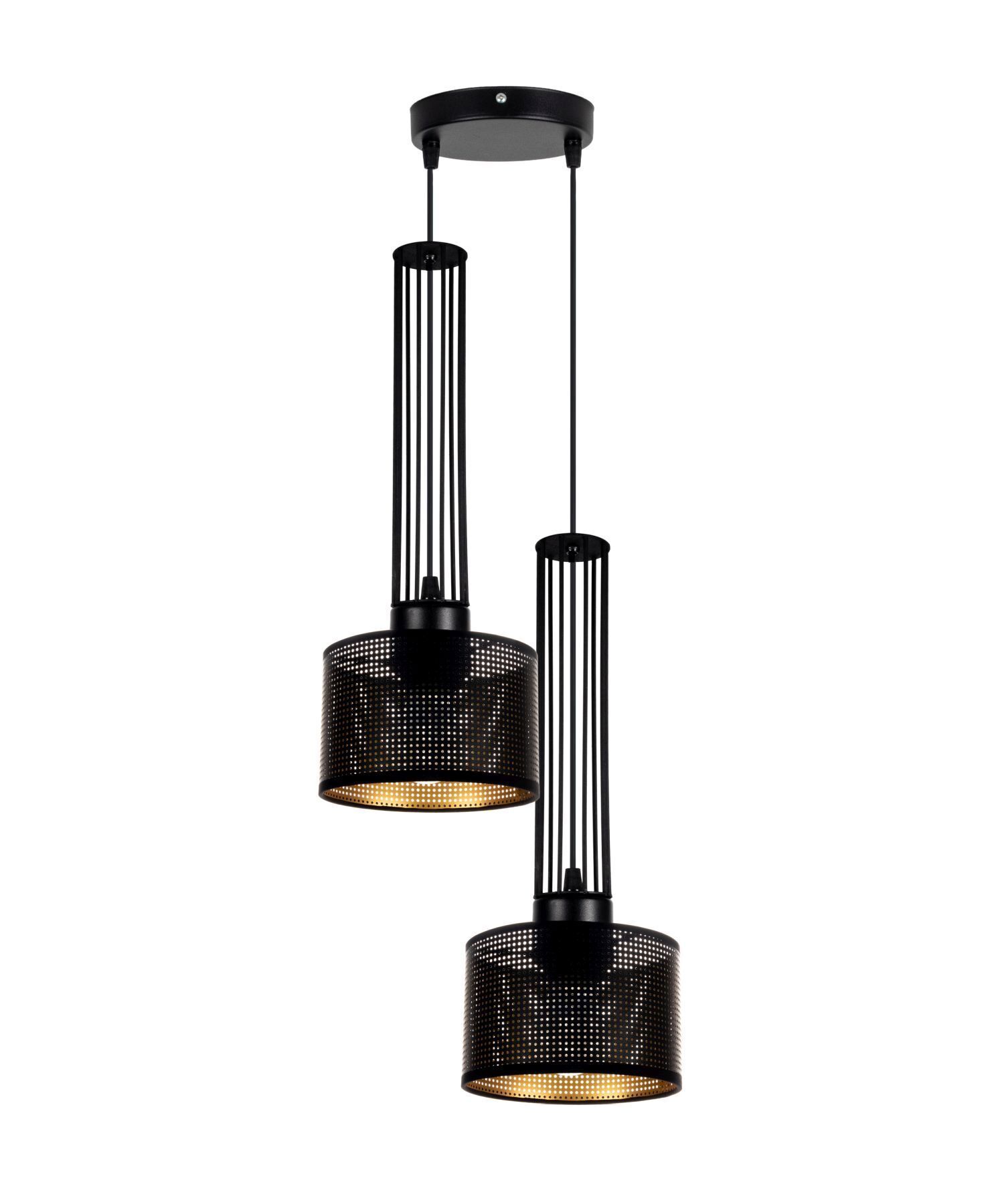 Dekorative Hängelampe Metall 2-flammig E27 Schwarz Gold Lampe