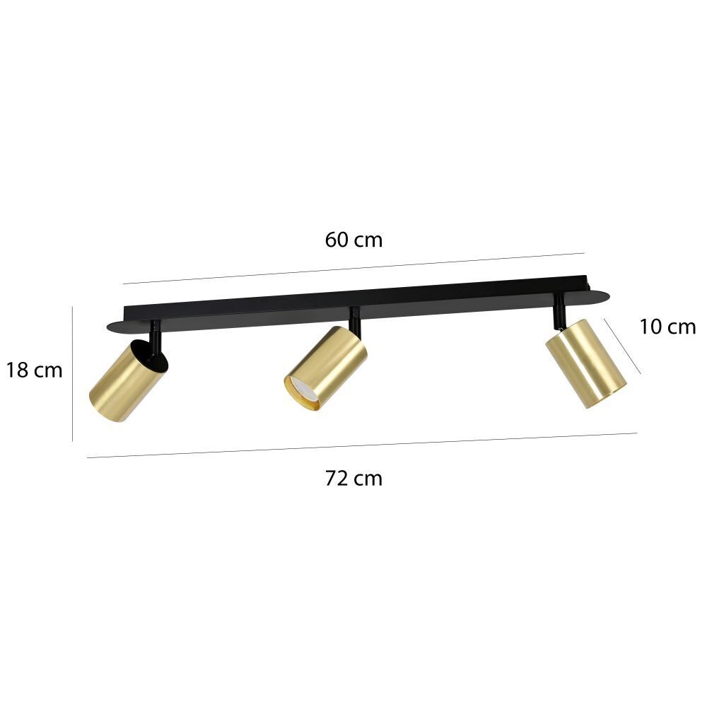 Deckenstrahler Schwarz Gold 72 cm lang 3x GU10