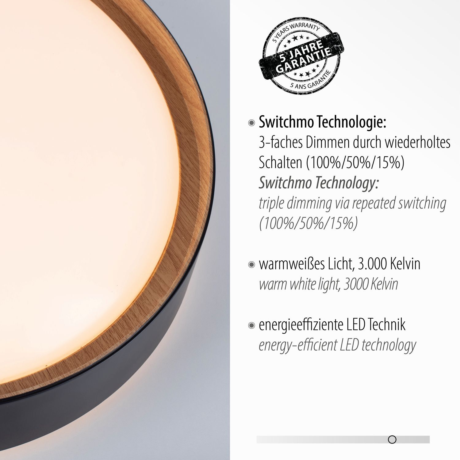 LED Deckenleuchte Schwarz Natur Ø40 cm 3400 lm dimmbar