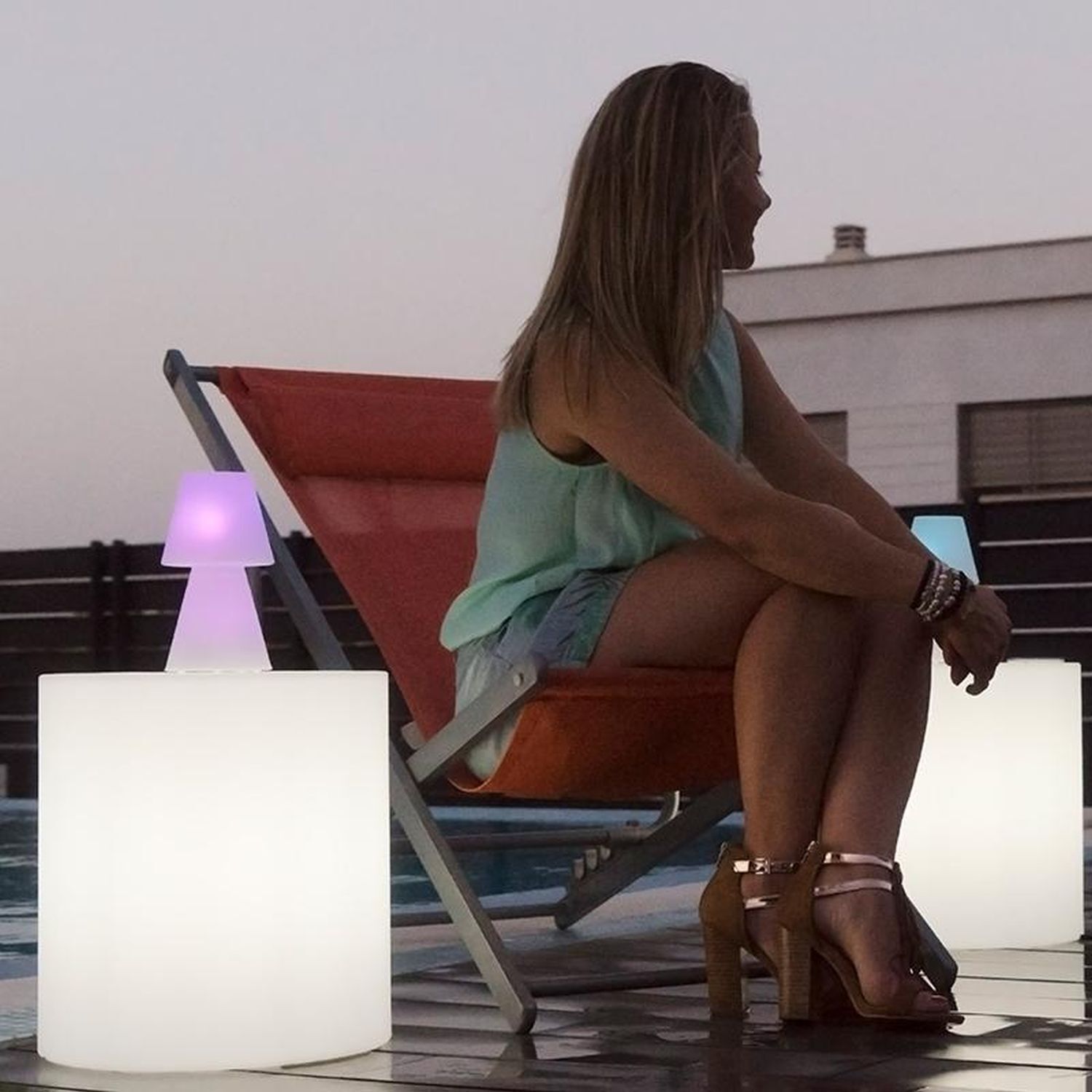 LED Tischleuchte außen kabellos Dimmer Farbwechsel 20 cm IP43
