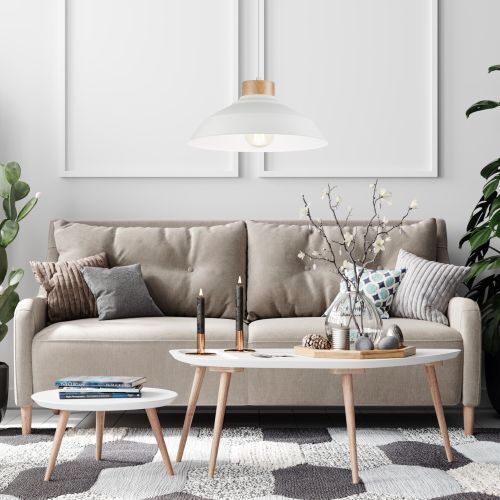 Lampe Esstisch Hängelampe Weiß Holz Retro rund