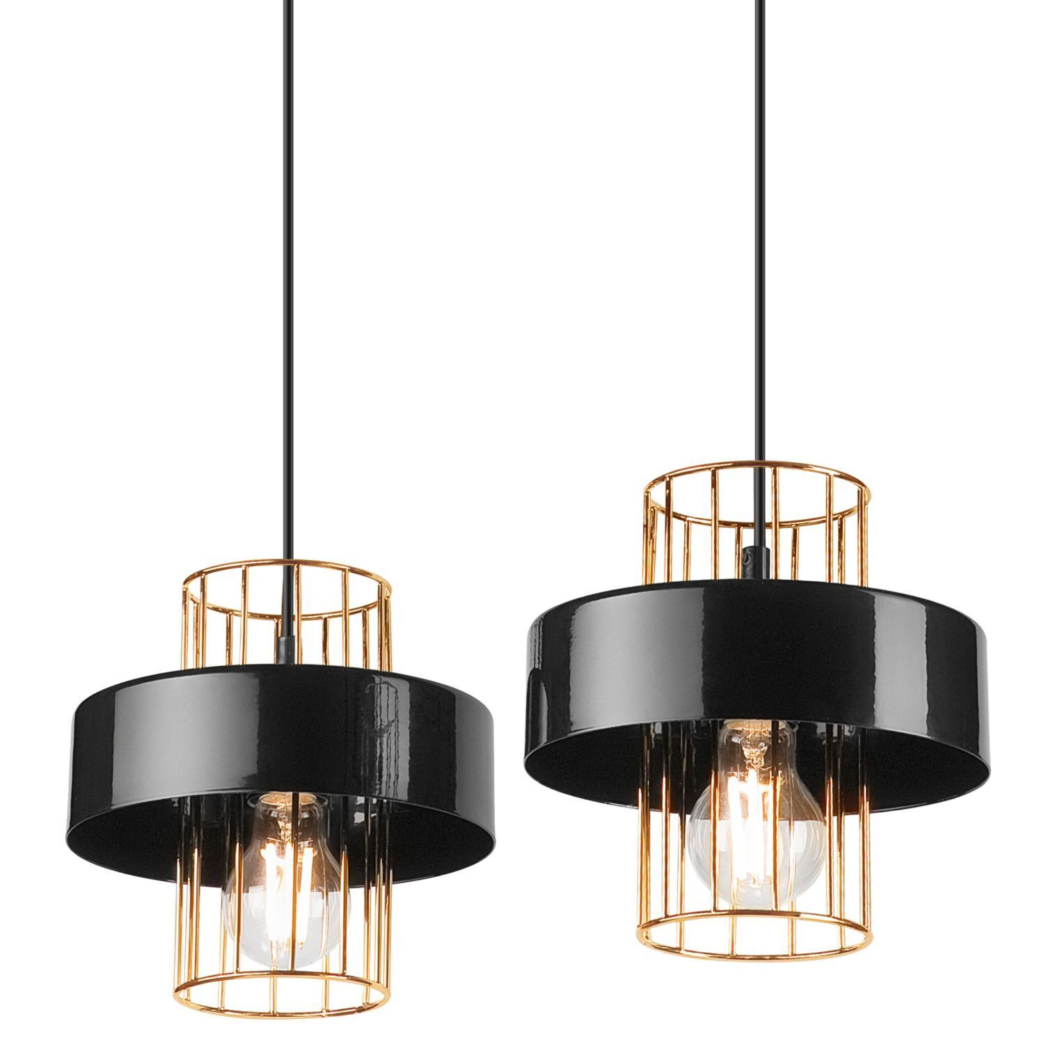 Pendelleuchte Schwarz Gold B: 40 cm Metall 2-flammig E27