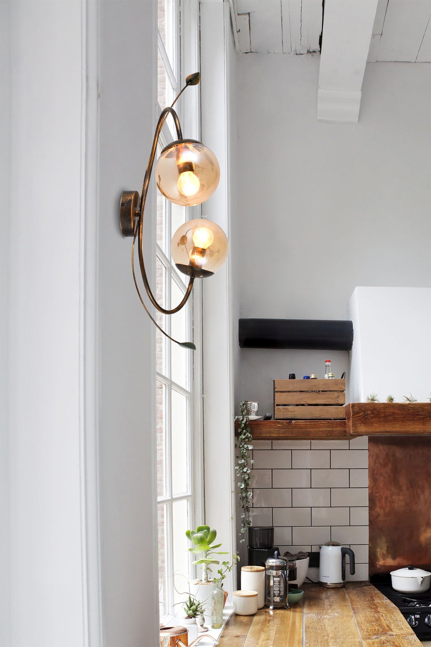 Florale Wandlampe Rauchglas Metall H: 65 cm Shabby 2x E14 Drinnen, Innenarchitektur, Leuchte, Lampe