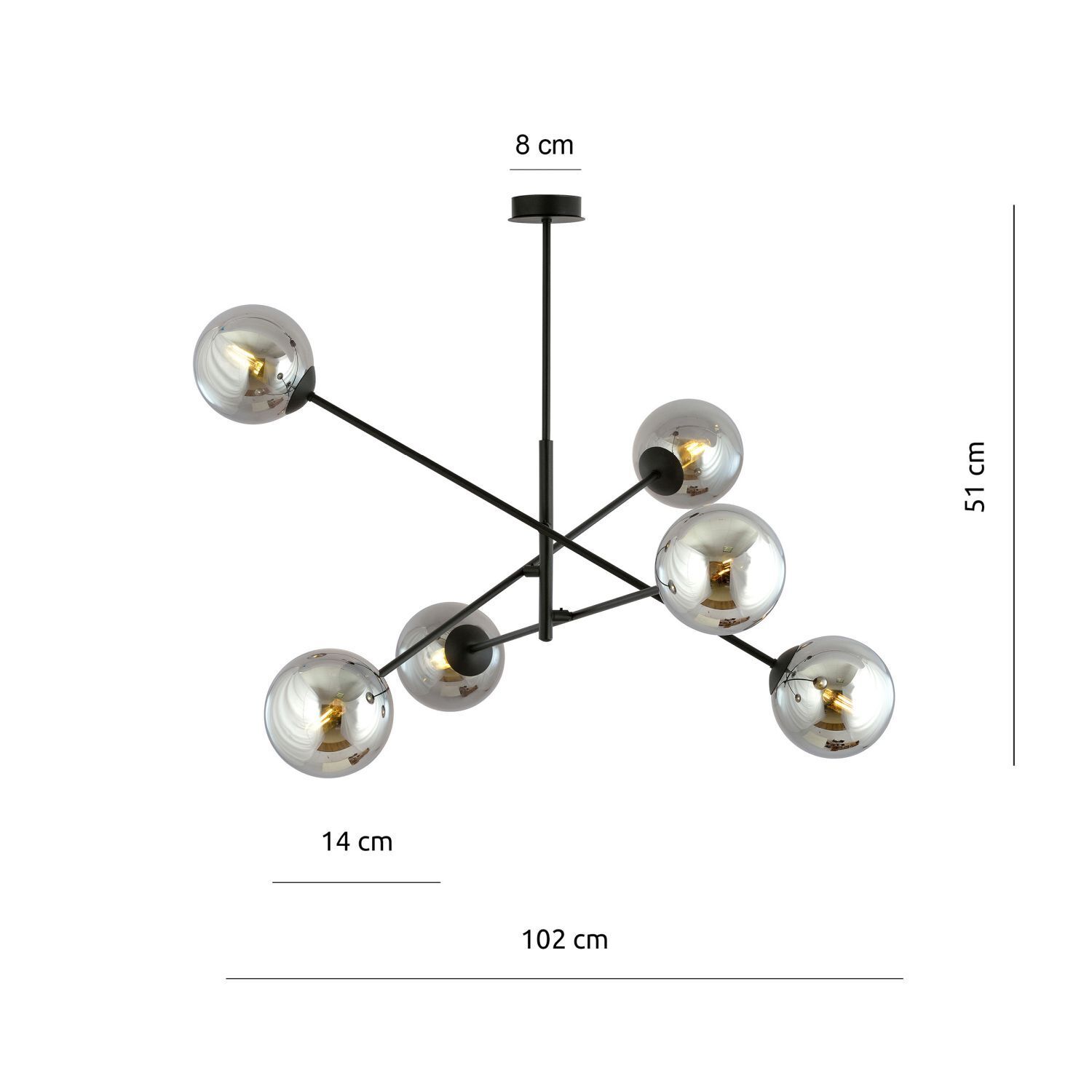 Deckenleuchte Rauchglas Metall 102 cm schwenkbar E14 6-flammig