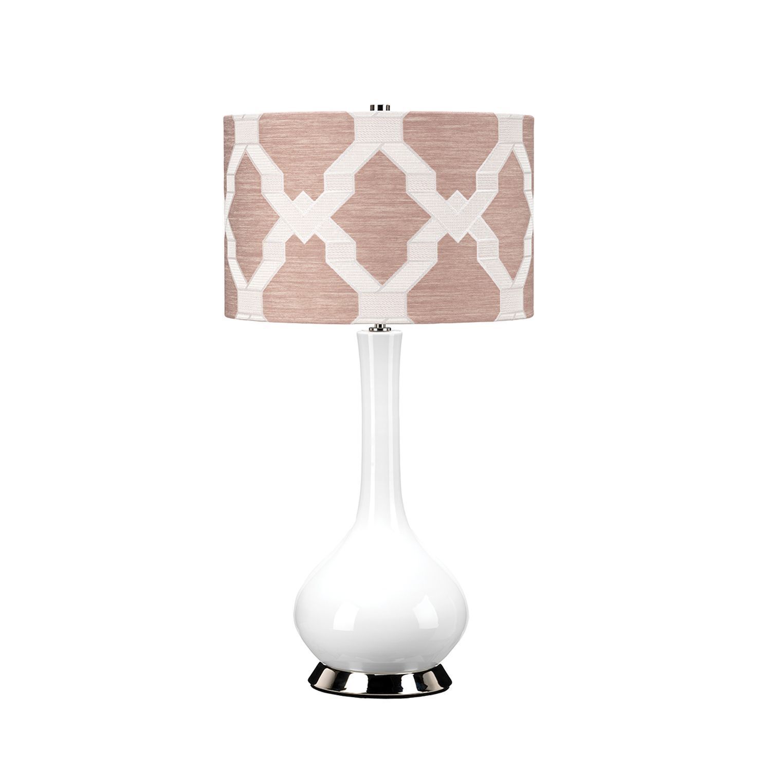 Tischlampe Keramik Stoff E27 69 cm hoch Weiß Rosa