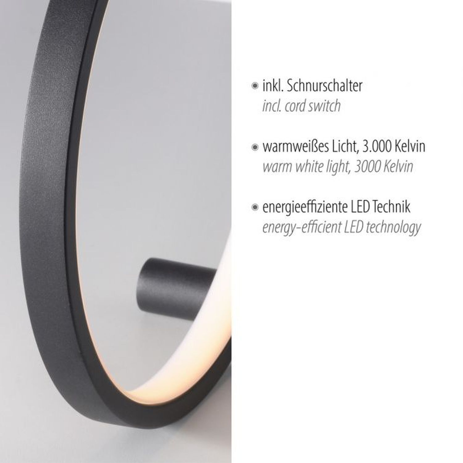 LED Tischlampe Schwarz Metall Ring H:25,5 cm 1290 lm