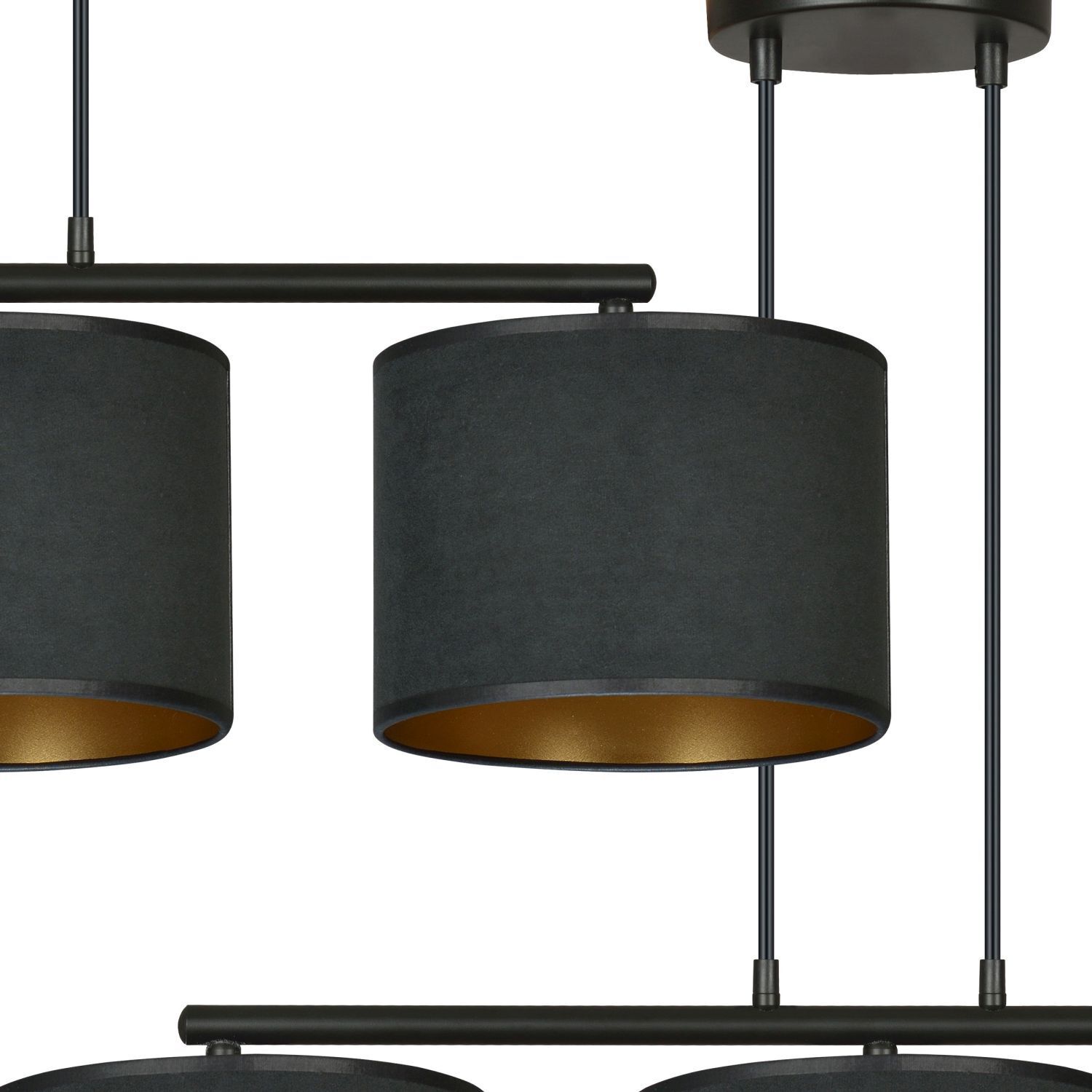 Pendelleuchte Stoff Metall L: 72cm Schwarz Gold 3-flammig E27 Lampe, Kronleuchter