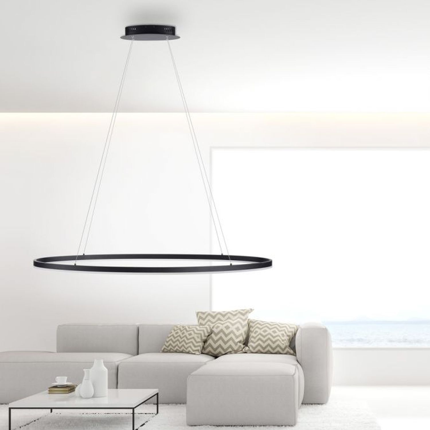 LED Pendelleuchte Anthrazit oval 3000 K 118 cm dimmbar Lampe, Couch, Mobiliar, Wohnzimmer, Zimmer