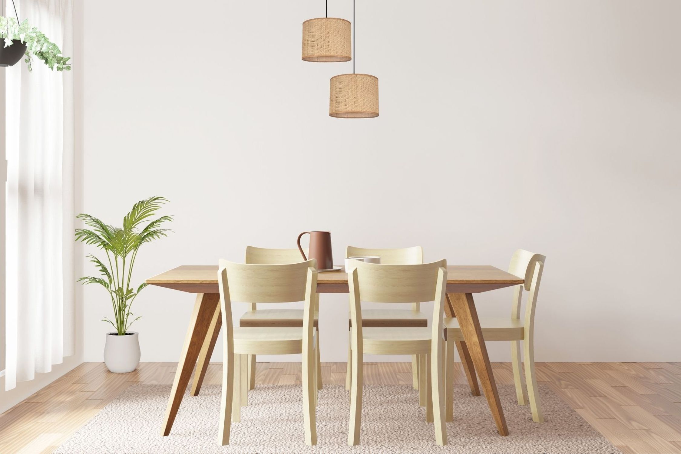 Blendarme Pendelleuchte Rattan Braun E27 L:22 cm Modern Speisesaal, Esstisch, Tisch, Pflanze, Stuhl