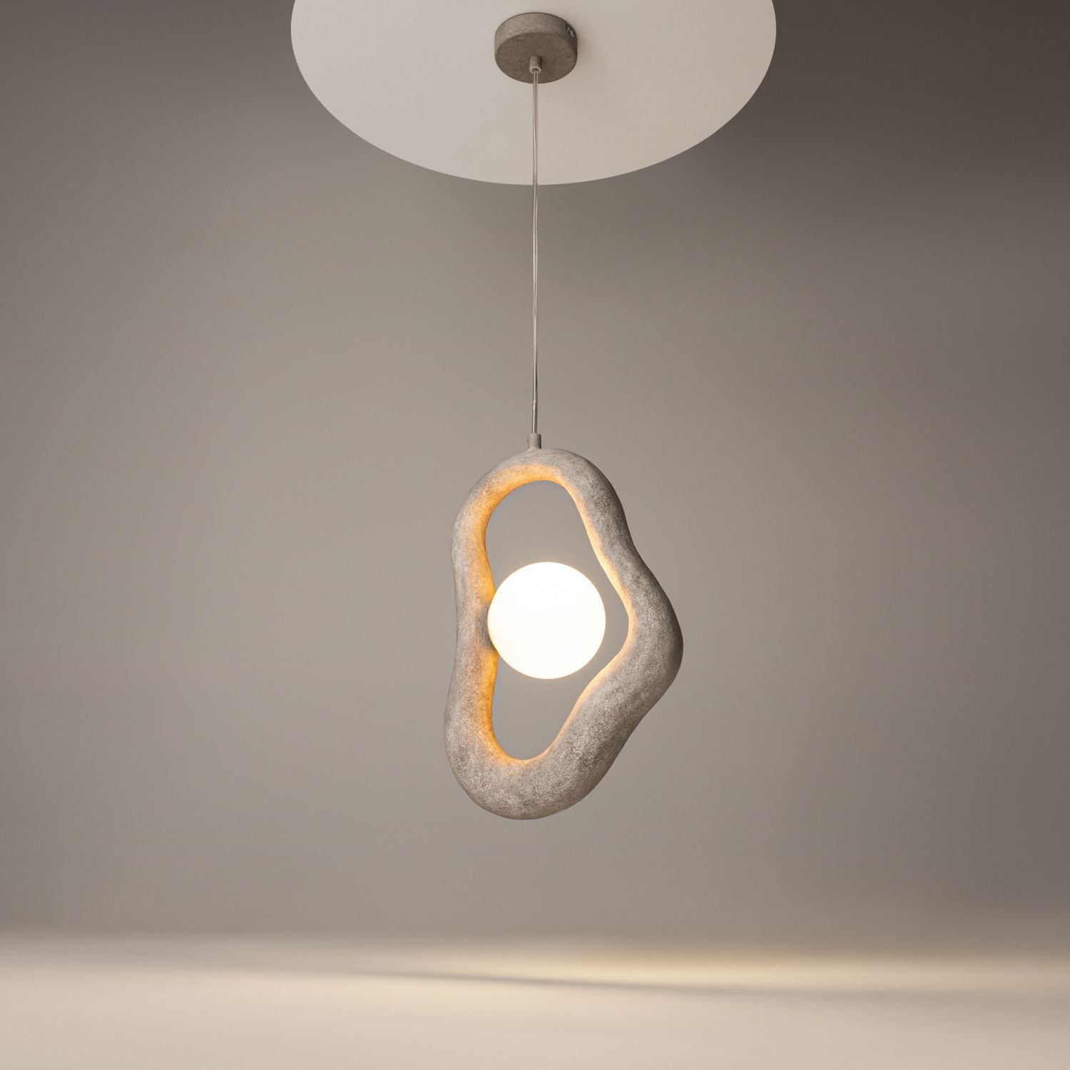 Moderne Pendelleuchte Beton Glas L:27,5 cm G9 blendarm hängelampe, kunststein, pietra, glühbirne, dekorlampe