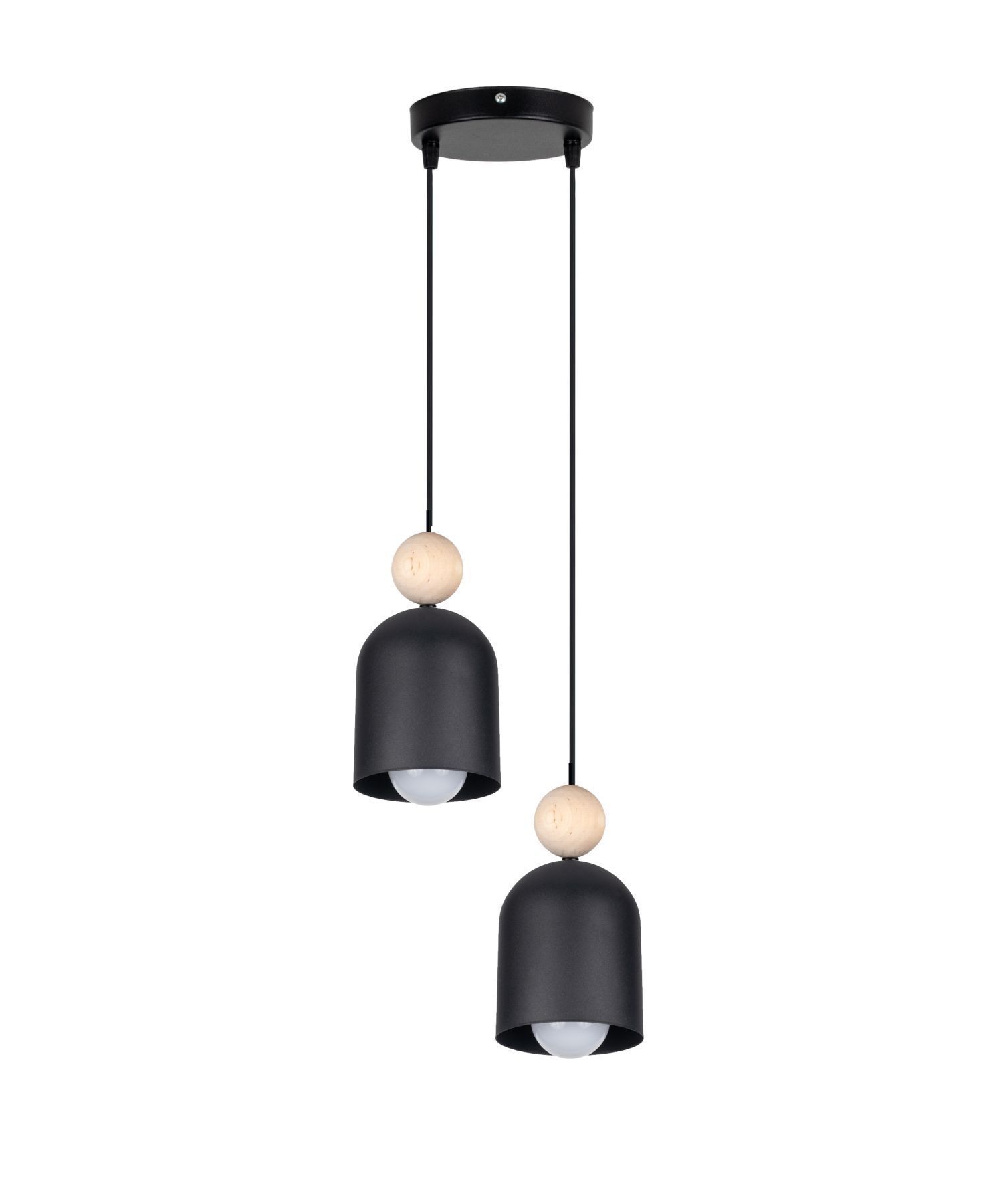 Runde Hängelampe Schwarz Metall Holz 2-flmg E27 Ø21 cm Lampe, Leuchte