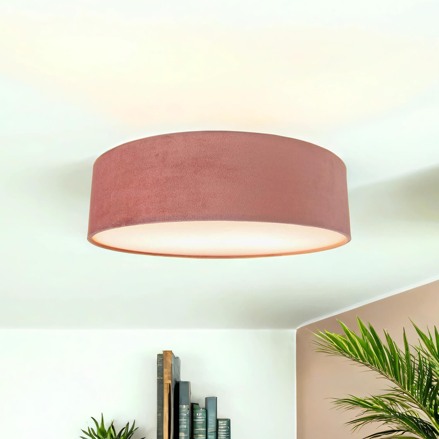 Deckenlampe Stoff Samt rund Ø 38 cm H: 10 cm Rosa 2x E27