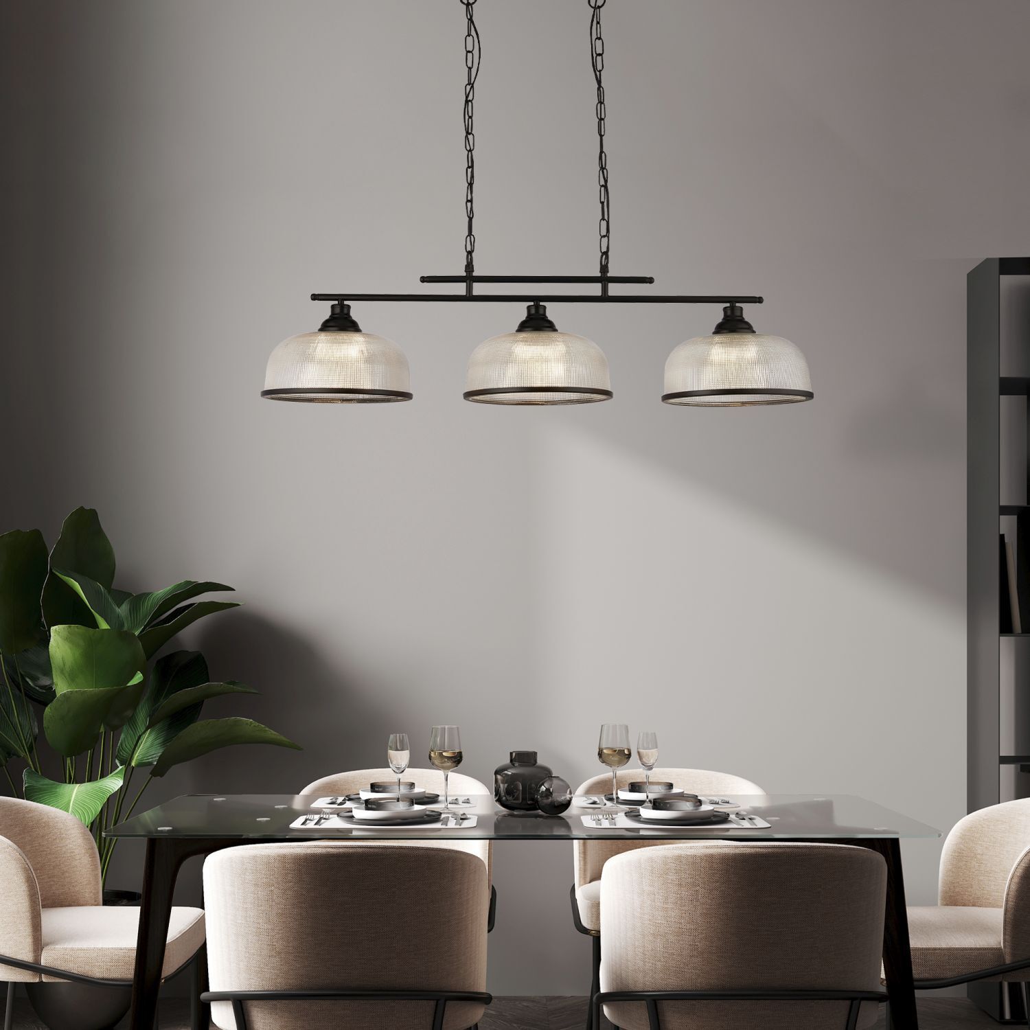 Hängelampe Schwarz Klar B: 99 cm 3-flammig E27 Glas Metall
