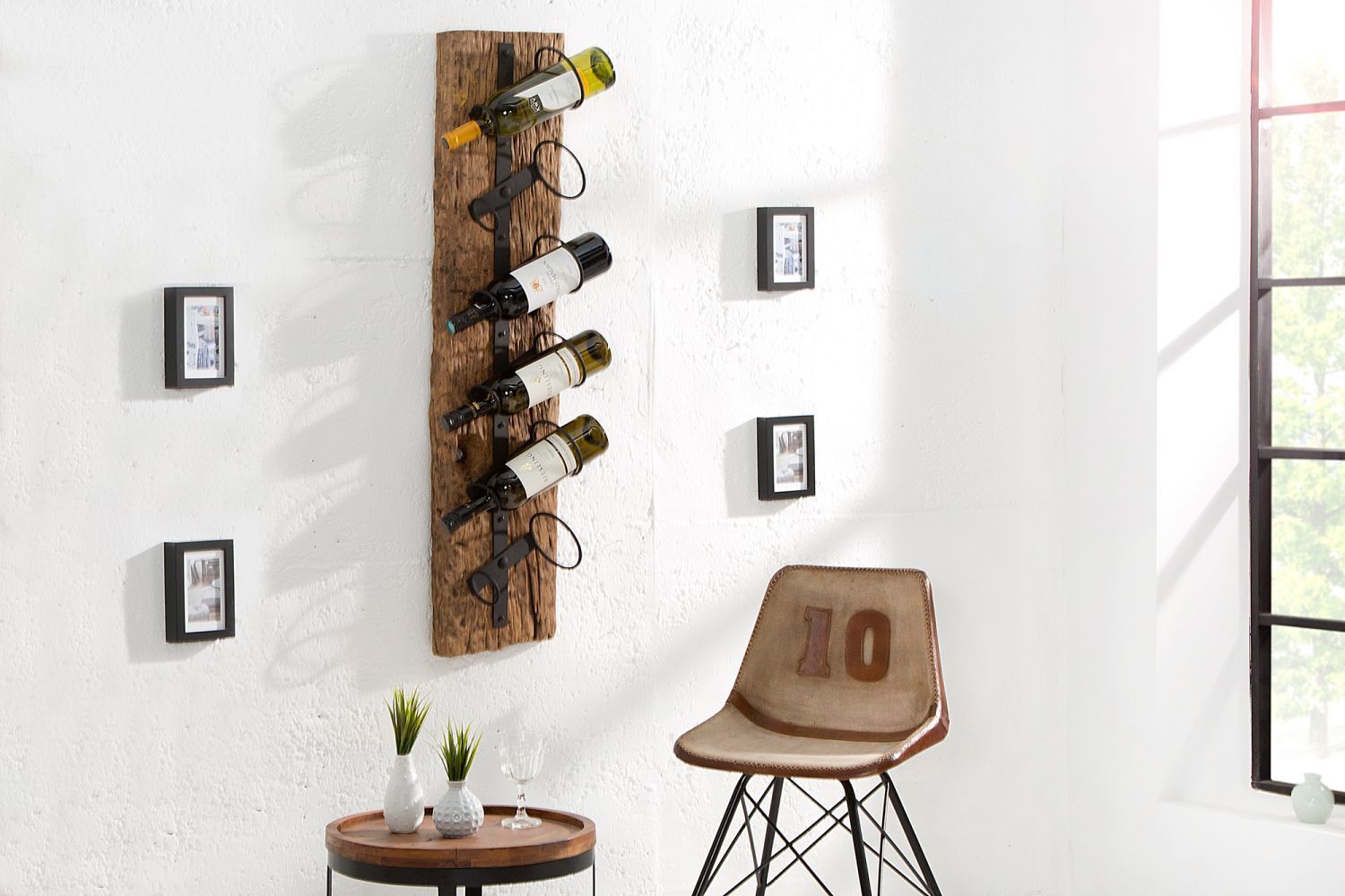 Weinregal Teakholz Metall 10 cm in Natur