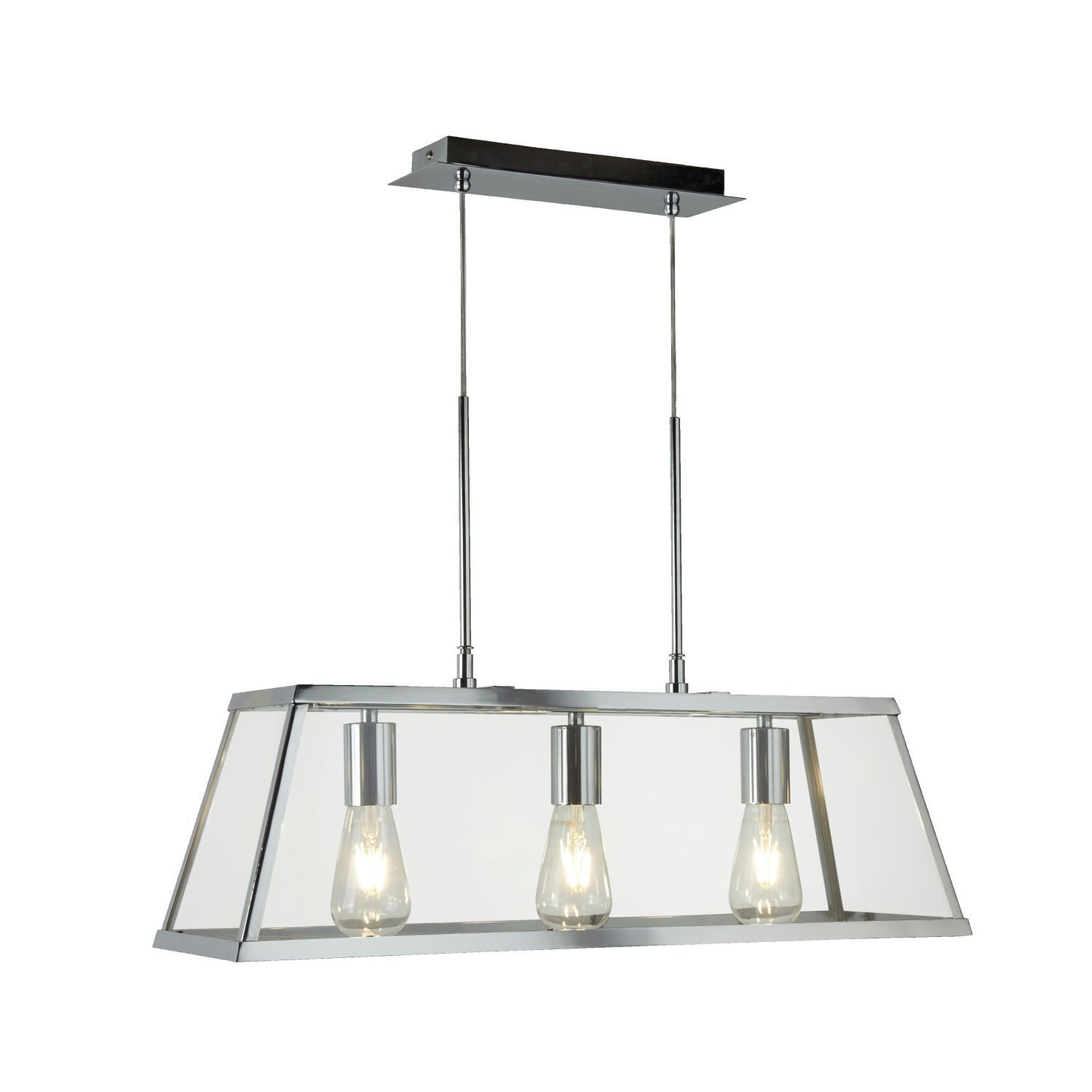 Pendelleuchte 3-flammig Chrom Klar E27 Glas Metall