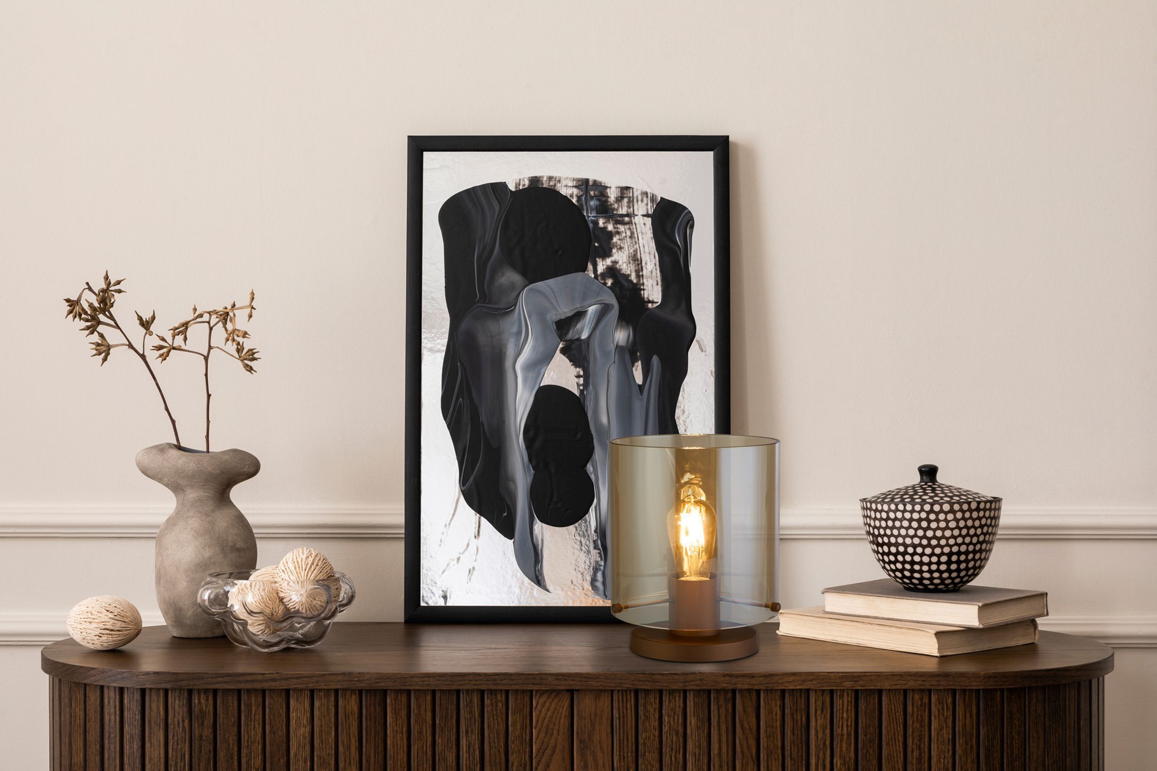 poster, abstrakte kunst, schwarz weiß, rahmen, dekoration