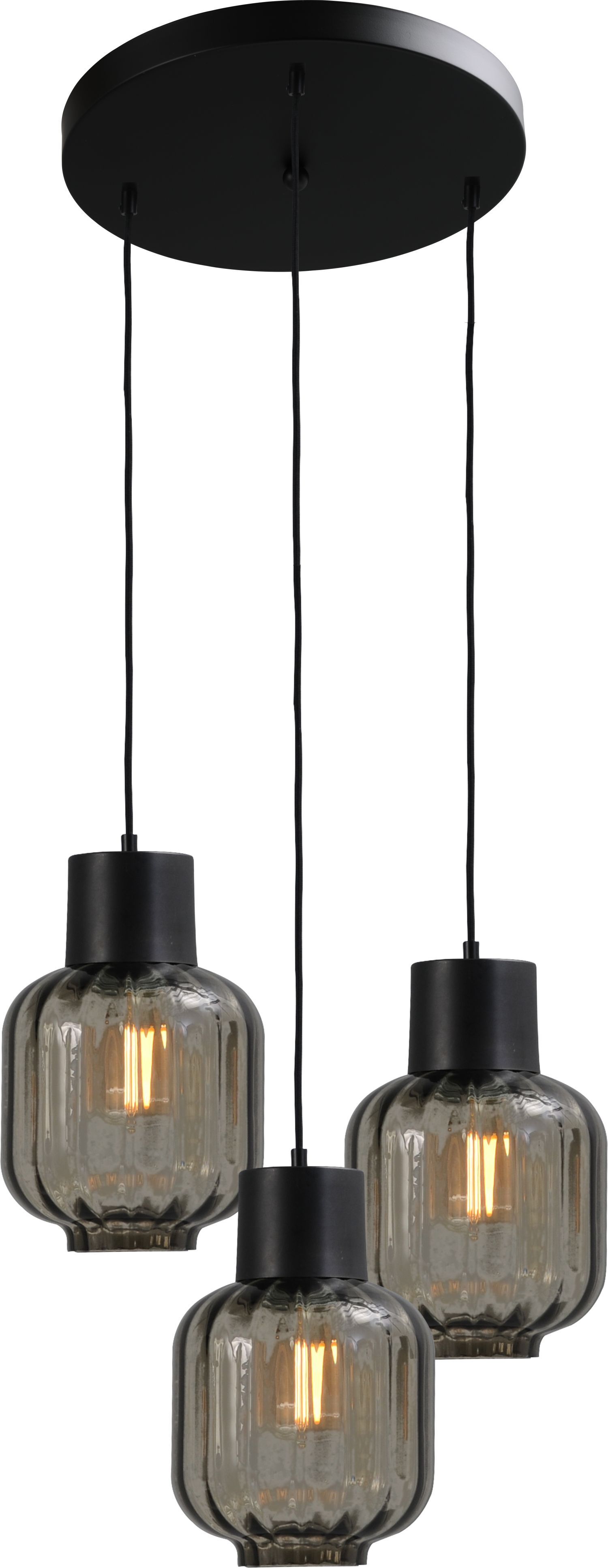 Hängelampe Schwarz 3-flammig Glas Metall E27 Esszimmer