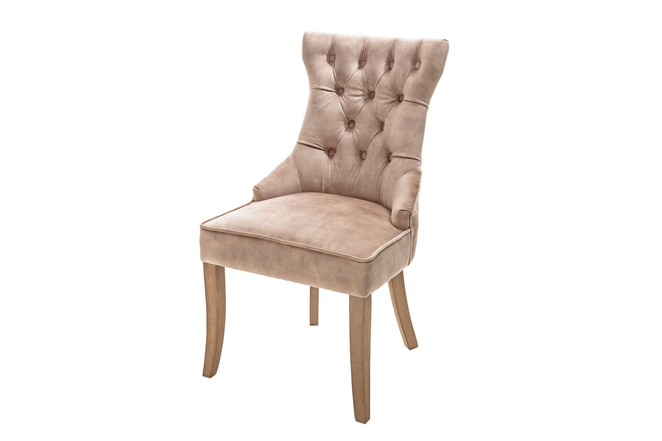 Esszimmerstuhl Chesterfield aus Samt Holz in Braun Natur