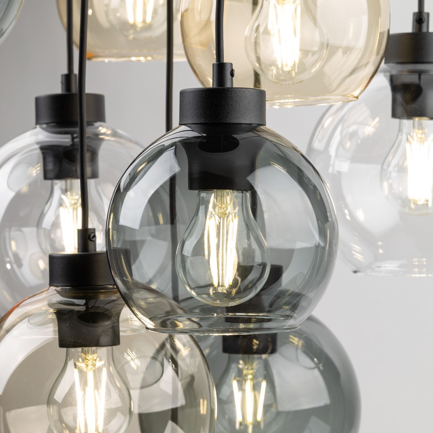 Pendelleuchte Rauchglas H: max. 140 cm verstellbar 9x E27 Lampe, Licht, Leuchter, Leuchte