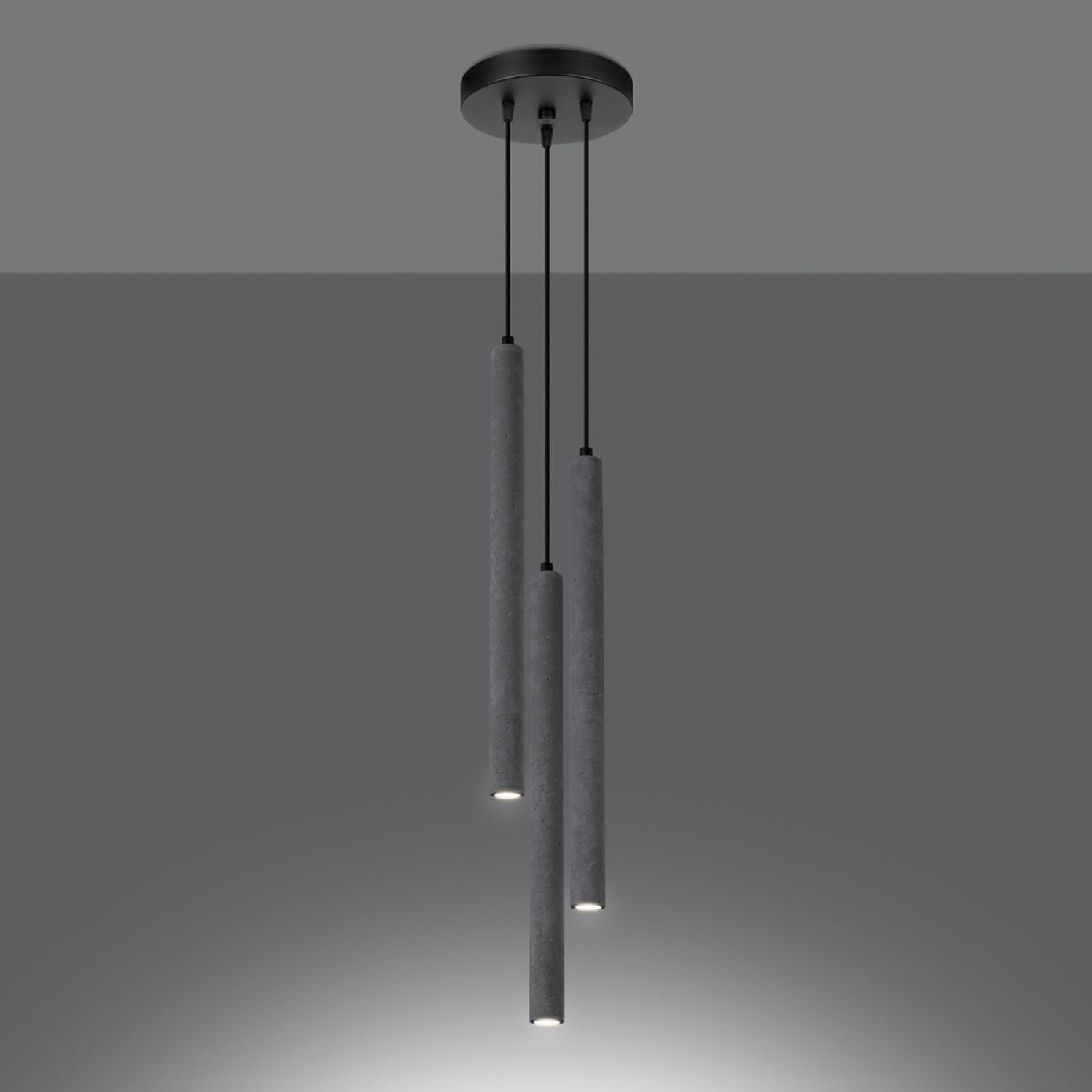 Runde Pendelleuchte Beton Grau G9 L:19,5 cm 3-flammig Hängeleuchte, Pendelleuchte, Konkret Betonoptik, Graue Stäbe, Dreier-Pendellampe