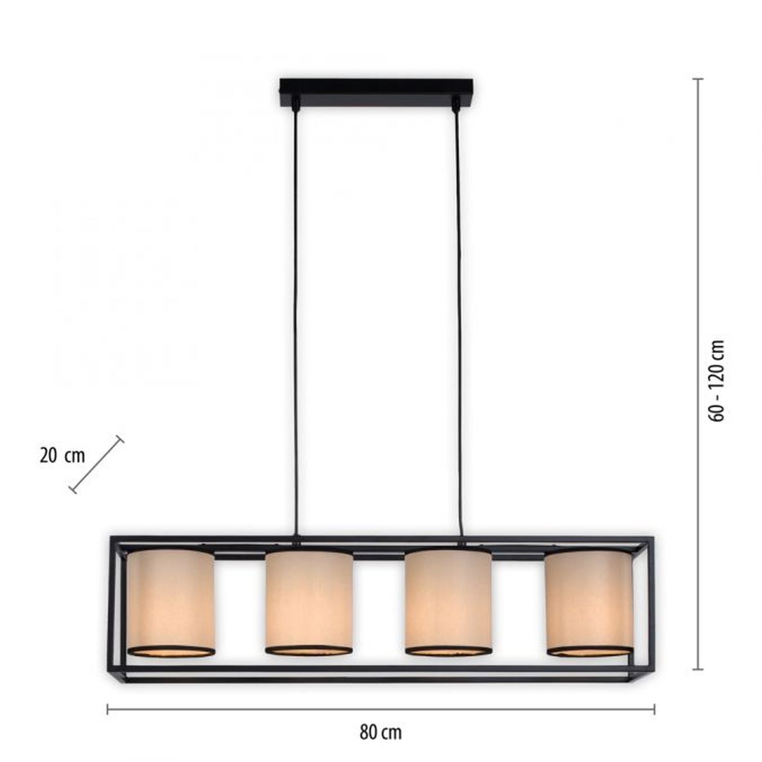 Pendelleuchte Stoff Metall Beige Schwarz E27 80 cm lang